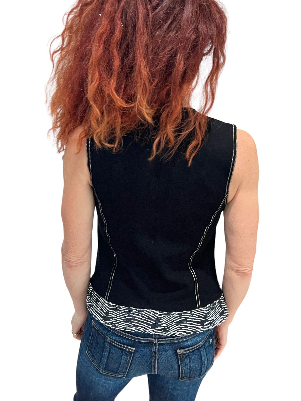 DEREK LAM Italy Black White Zebra Jacquard Stripe sleeveless Denim top SZ 4