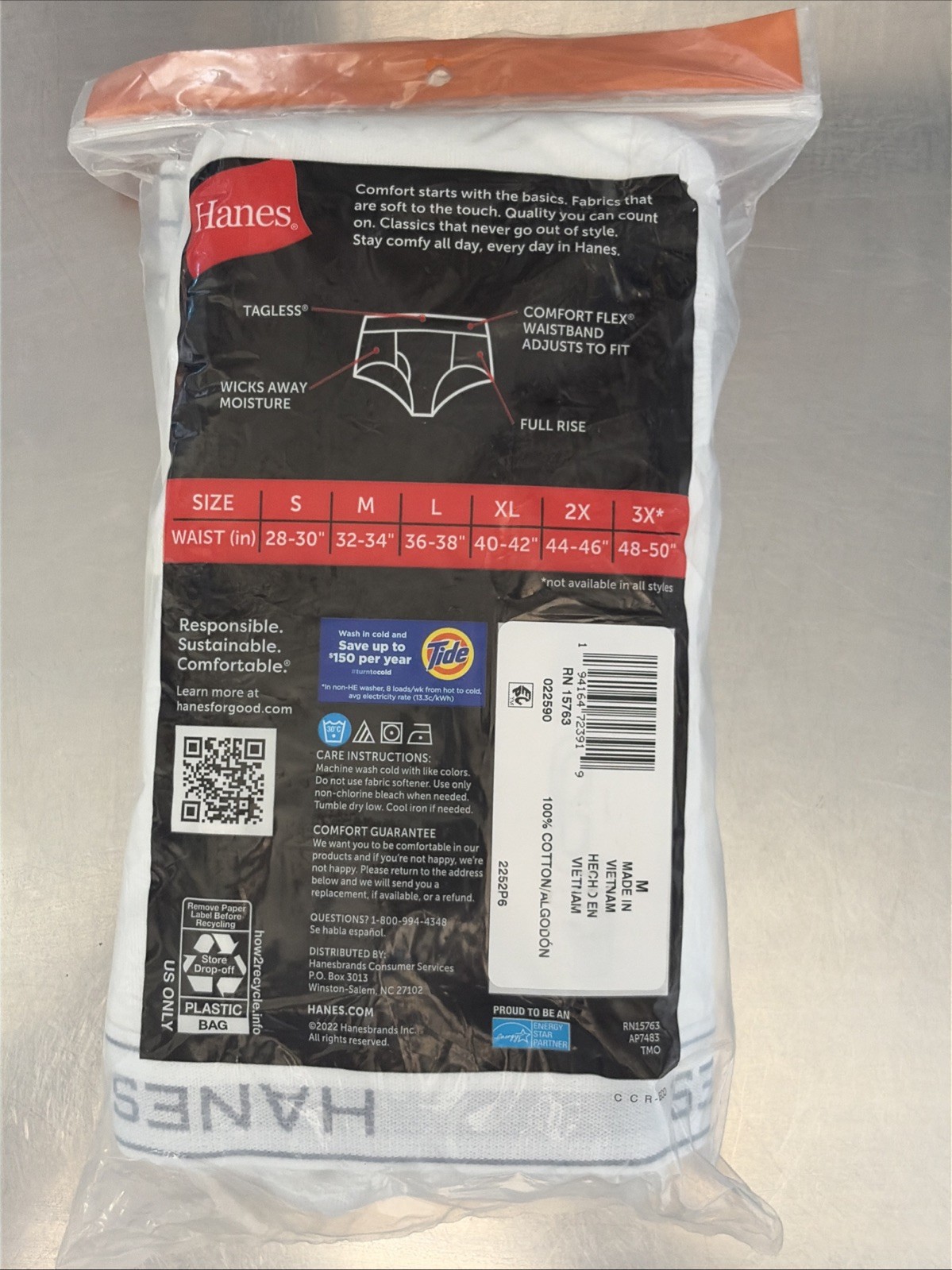 Hanes Tagless Briefs 6 Pack Mens Size Medium M 32-34 100% Cotton SEALED