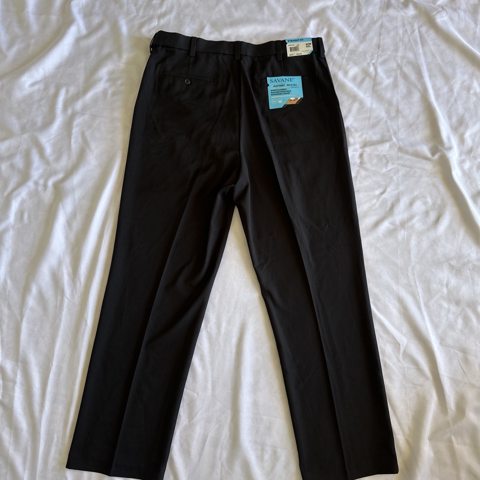 Savane Mens Pants 40×32 Black NWT Big & Tall Flat Front Expandable Waist Stretch