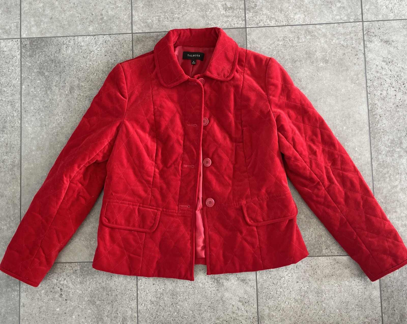 Talbots Red Cotton Velvet Jacket sz 6 Quilted Button Close EUC!