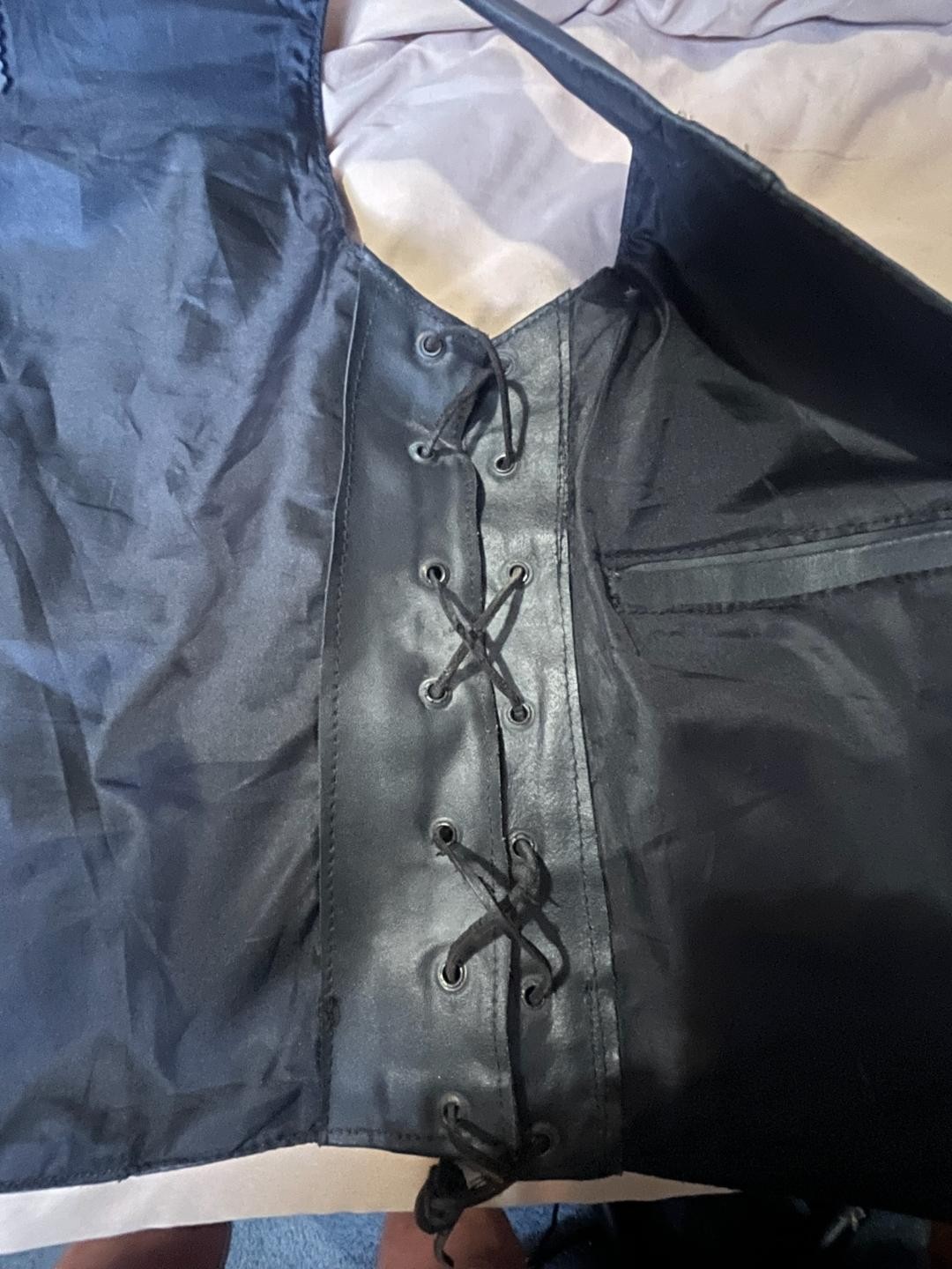 Vintage Hot Leathers Black Leather Vest – Side Lace-Up & Snap Front Size L