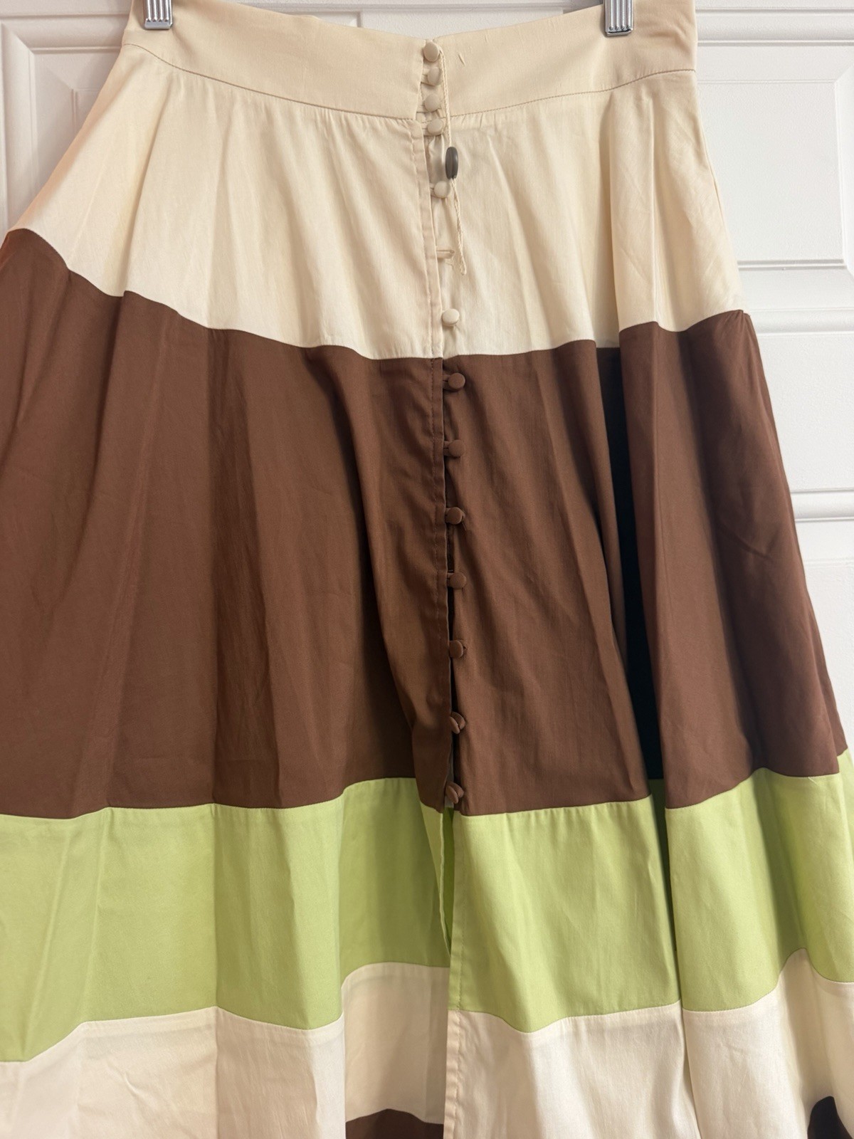 Suoli Made In Italy Colorblock Midi Skirt Button Closure Cotton Blend IT42 US 6