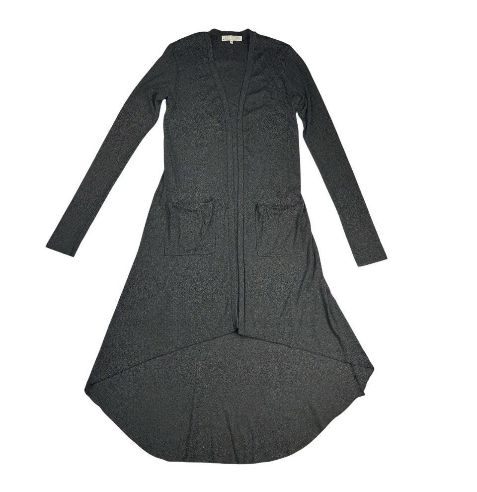 Joah Brown Soleil Ash Gray Ribbed Open Longline Cardigan Duster One Size USA Ad7