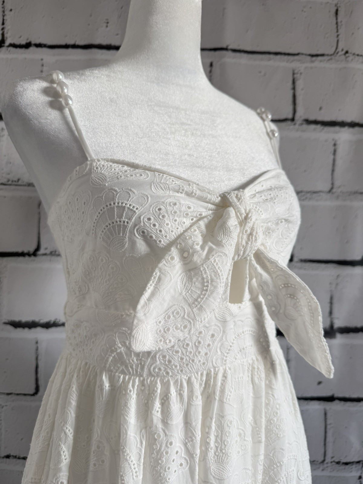 NWT House of Harlow 1960 White Eyelet Cotton Maxi Dress Smocked Back S