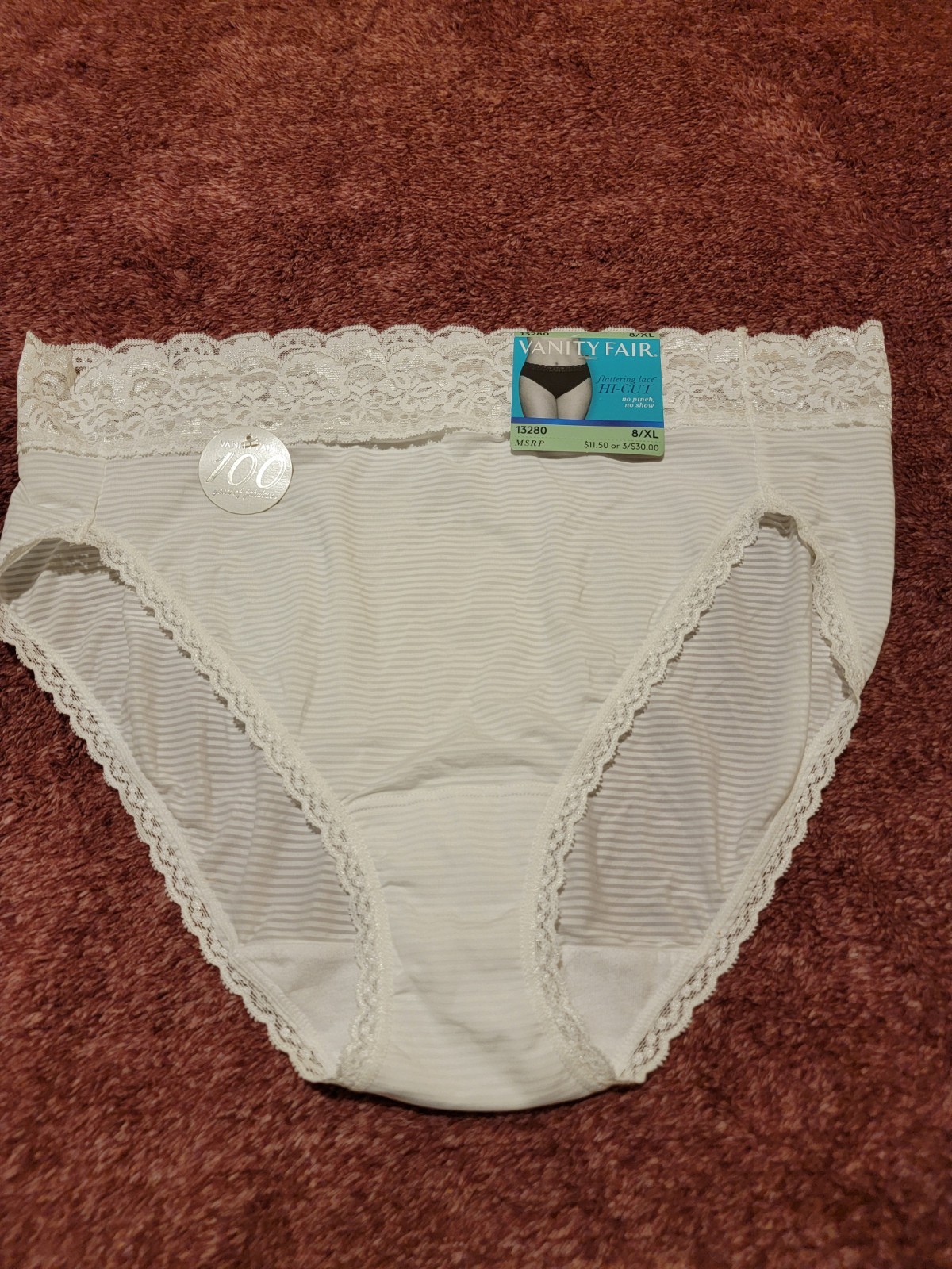 Women’s Vanity Fair High Flattering Lace High-Cut Panties Size 8 NWT