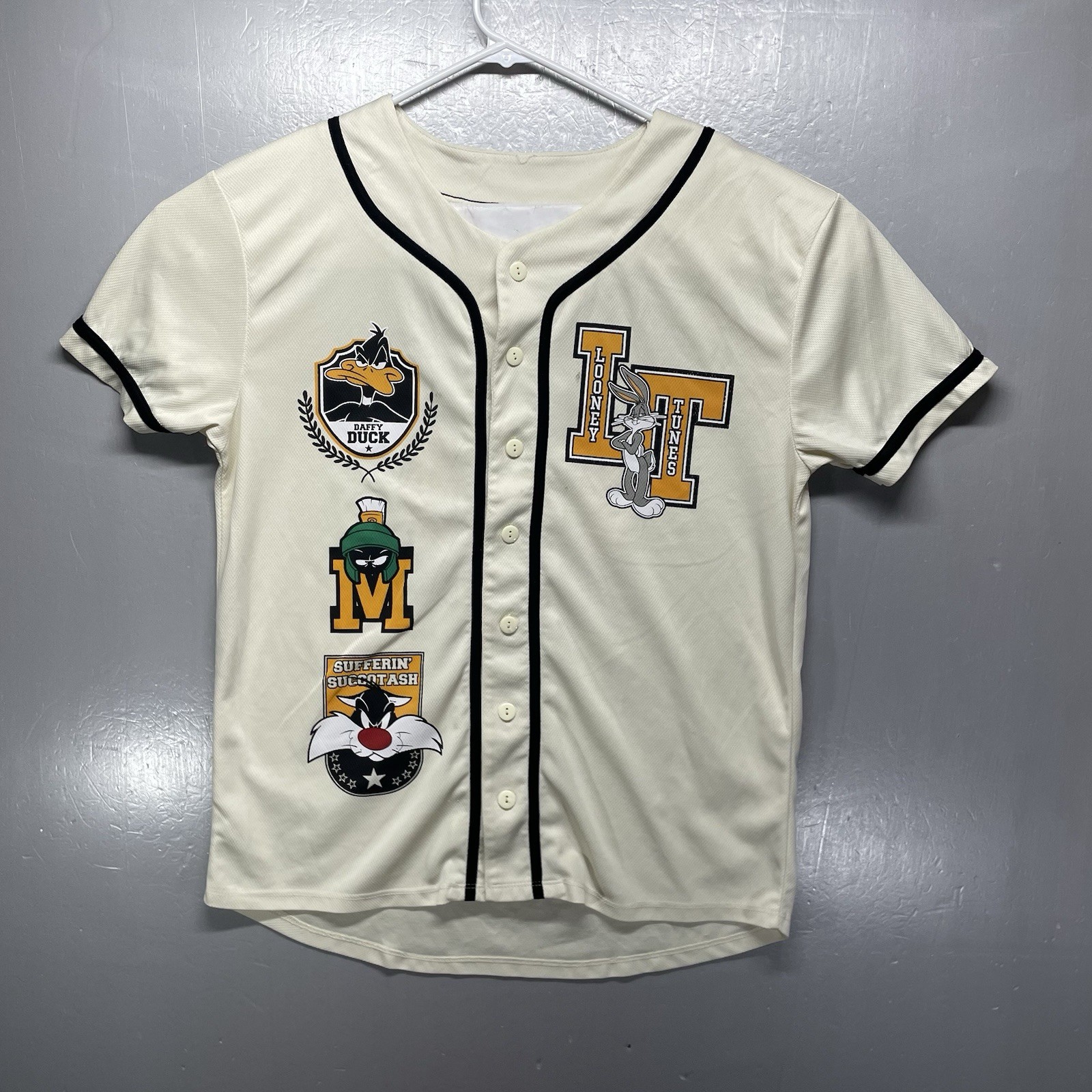Vtg 90s Looney Tunes Baseball Jersey Shirt Sun Sportswear Bugs Bunny Medium