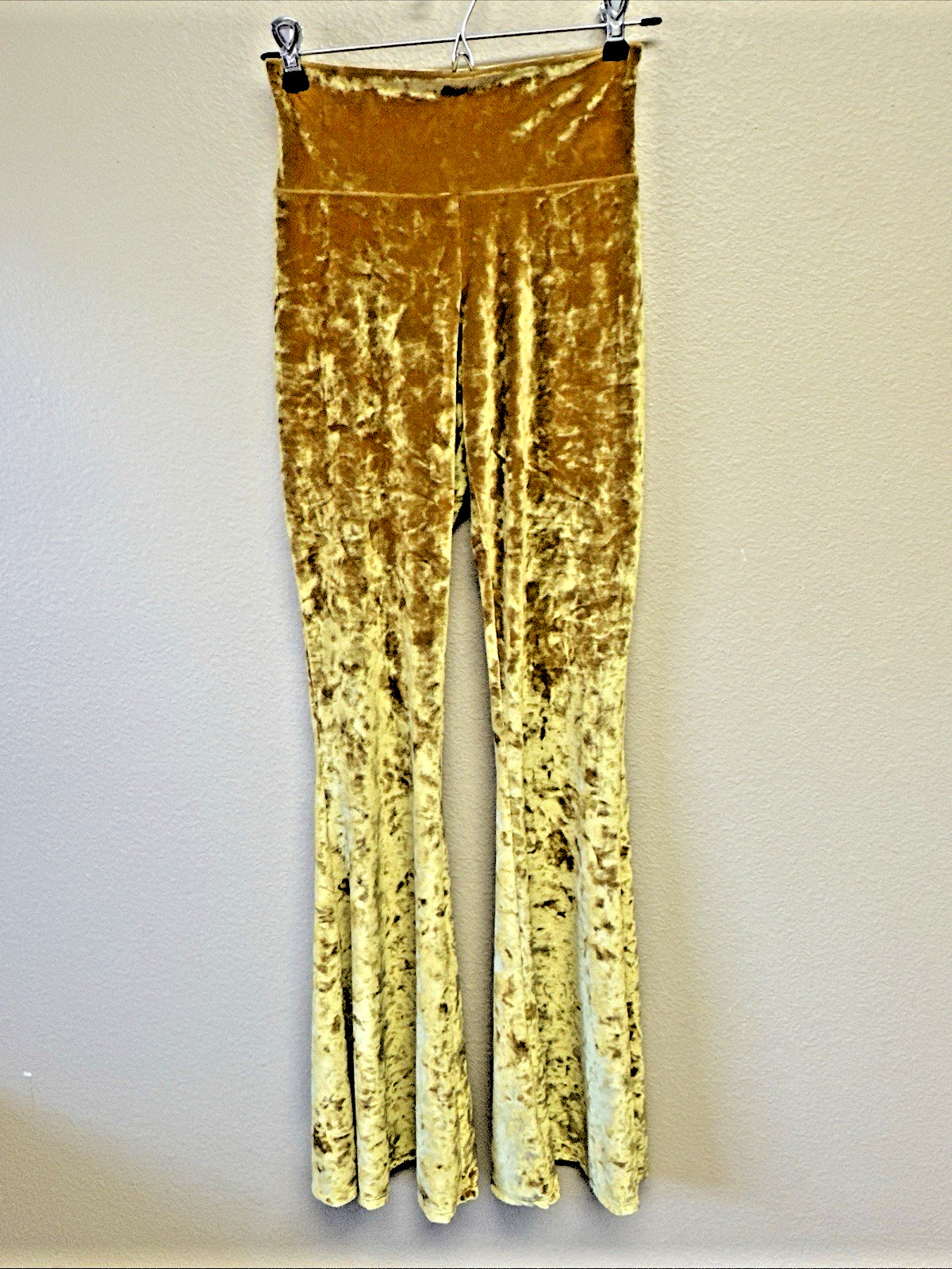 Warrior Within Designs Small Velvet Flare Pants Yellow Pull On 70’s Yoga Hippie