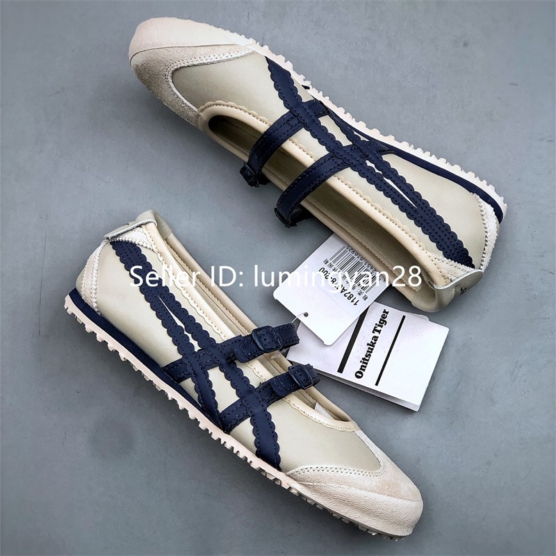 Vintage ONITSUKA TIGER MEXICO 66 TGRS BALLET FLATS Beige Navy Blue 1182A678-200