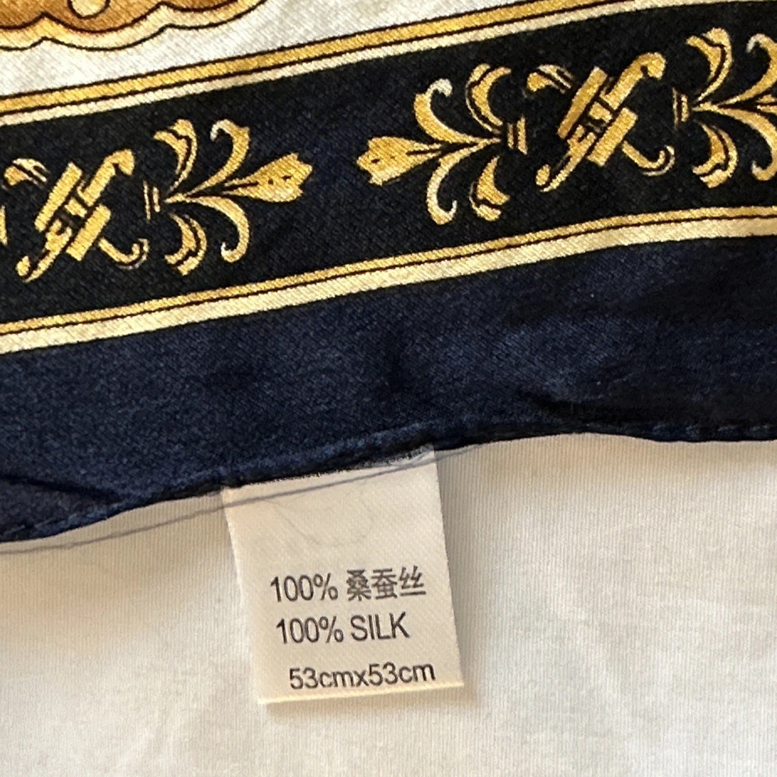 Scarf 100% Silk Gold Navy Blue And Beige Equestrian Scarf 20 Inches By 20 Inches