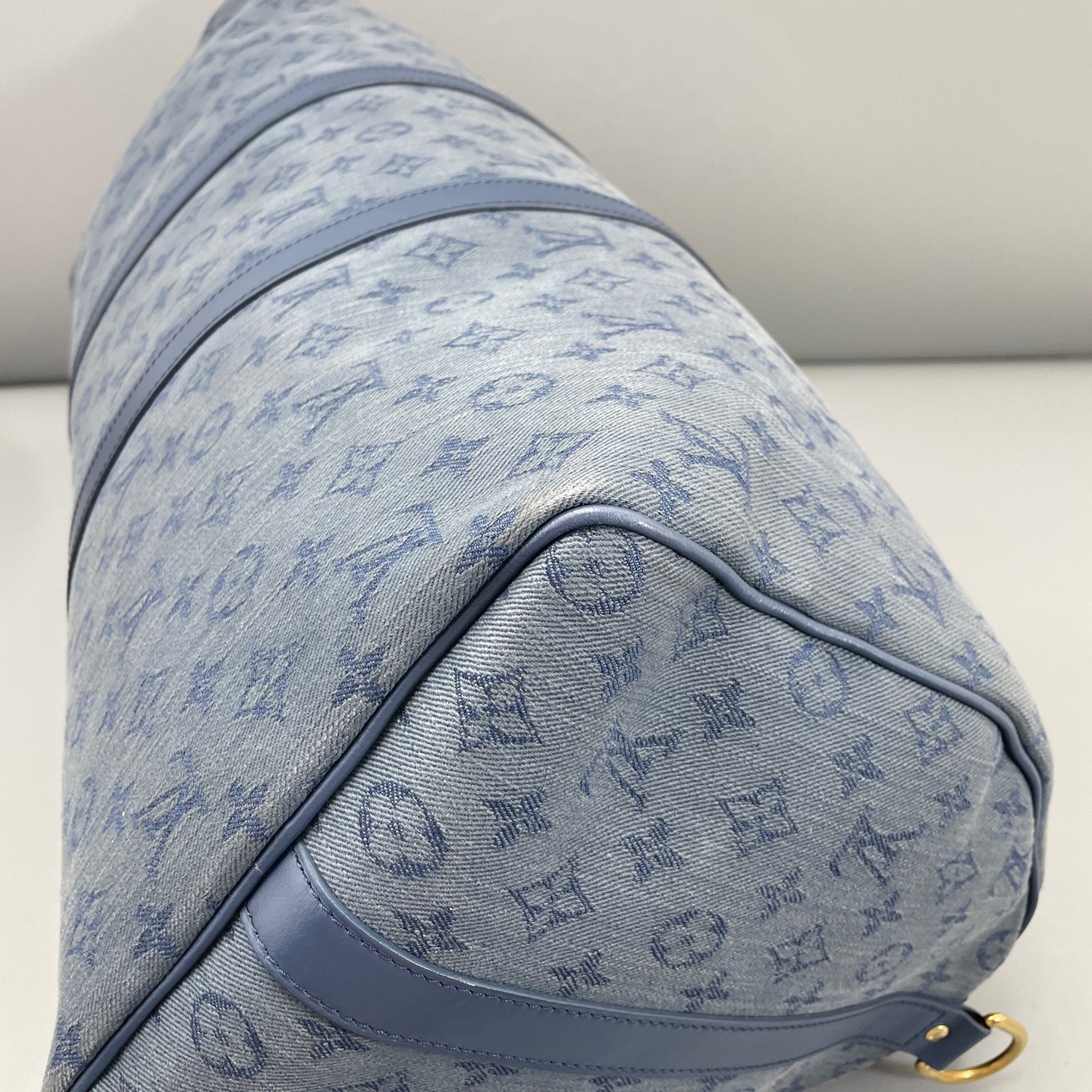 AUTH LOUIS VUITTON LV Keepall 50 Blue Denim Canvas Travel Duffle Bag.
