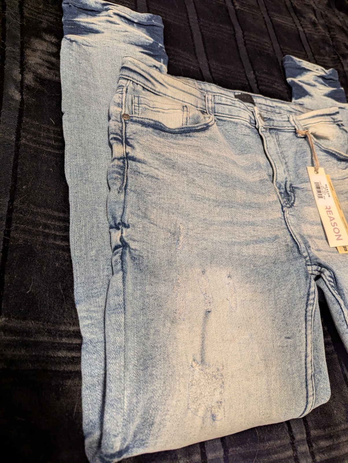 Reason Brand Men’s 36×32 Distressed Light Blue Faded Wash Stretchy Skinny Jeans