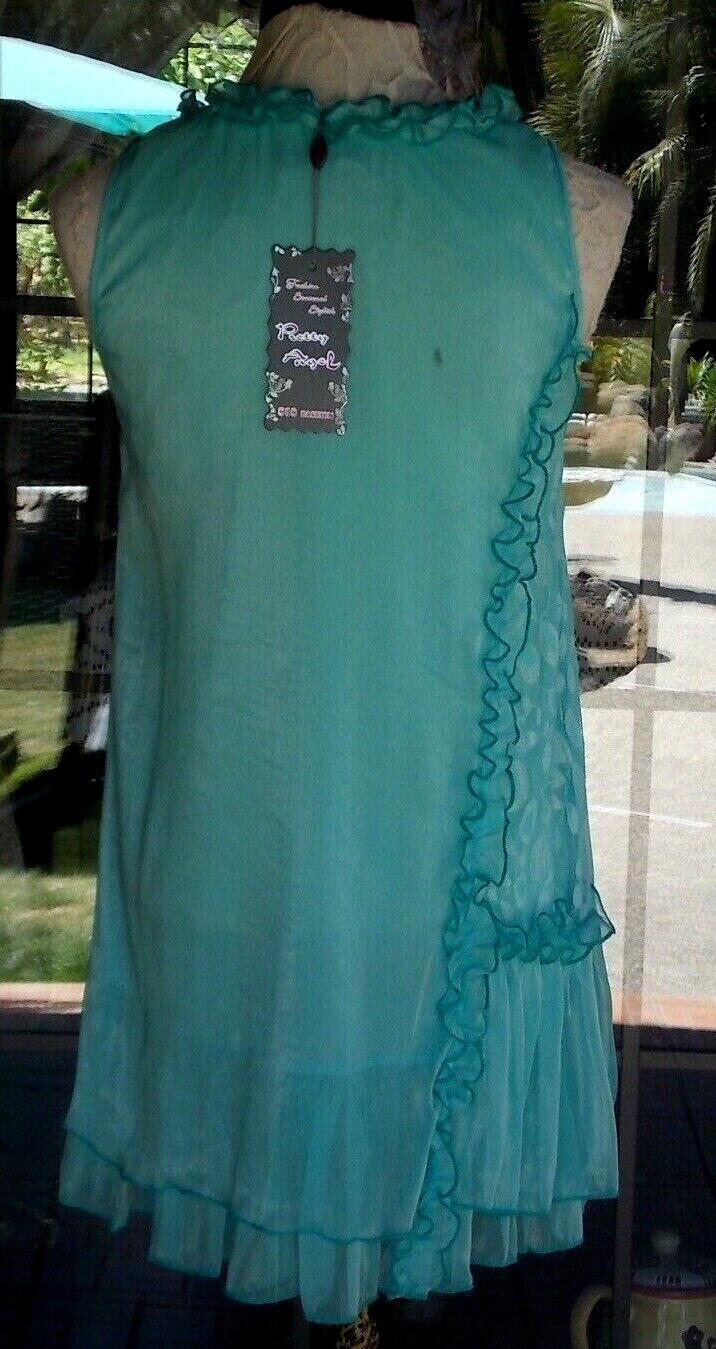Pretty Angel Sleeveless Lace & Ruffles Silkblend Lined Tunic Shirt Sz. S, M, L