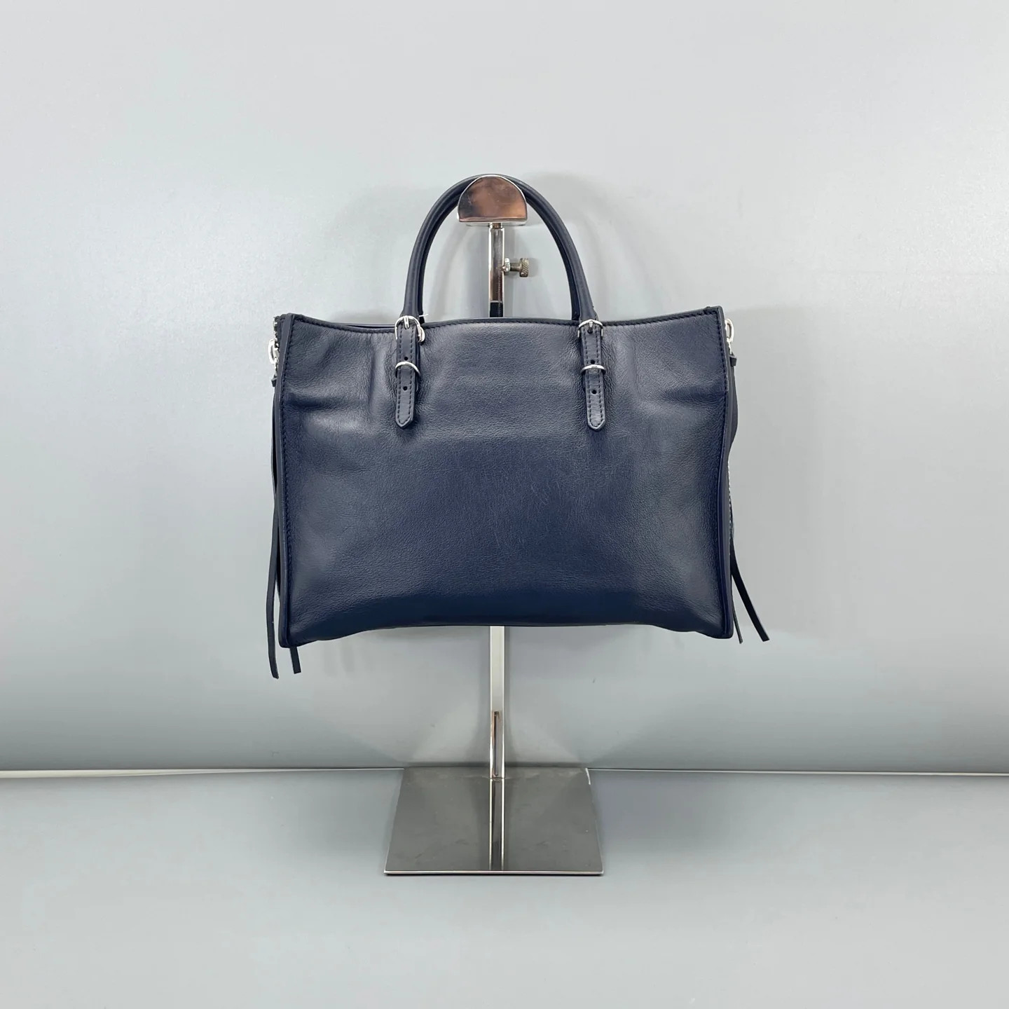 Balenciaga Studded Papier A6 Zip Around Tote Dark Blue Calfskin (ym051426d2r)