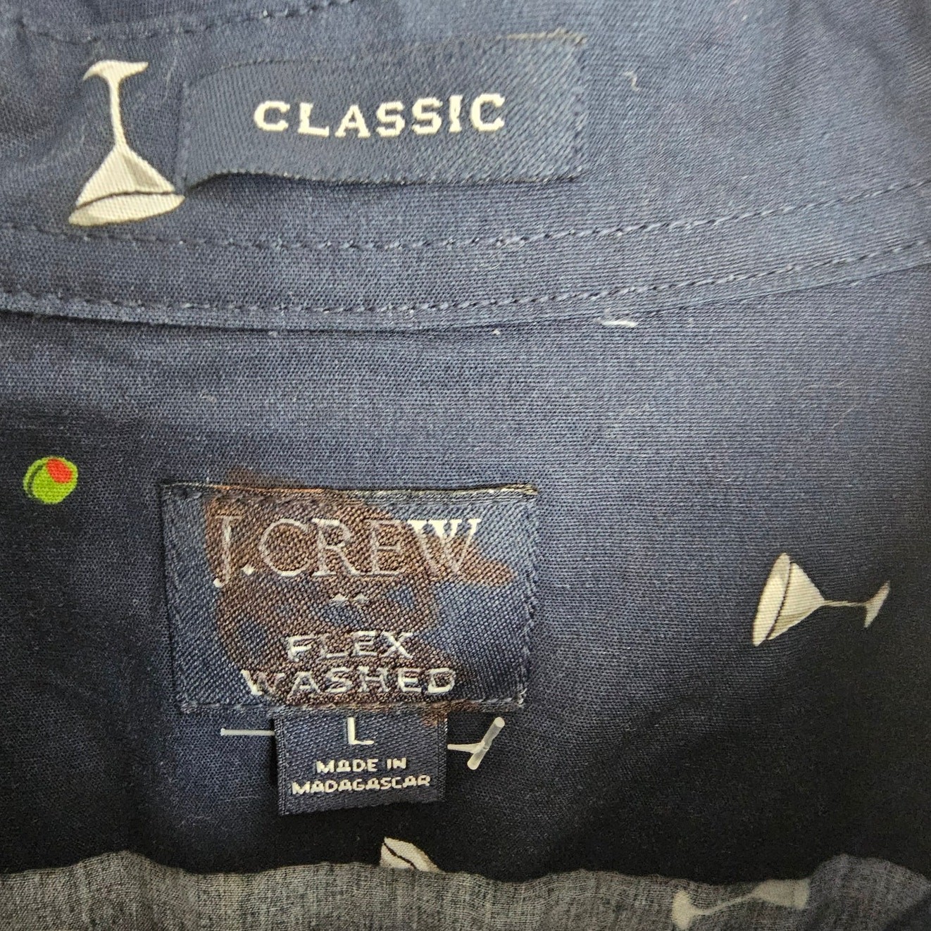 J. Crew Mens Martini Print Button Shirt L Classic Fit Flex Washed Preppy Resort