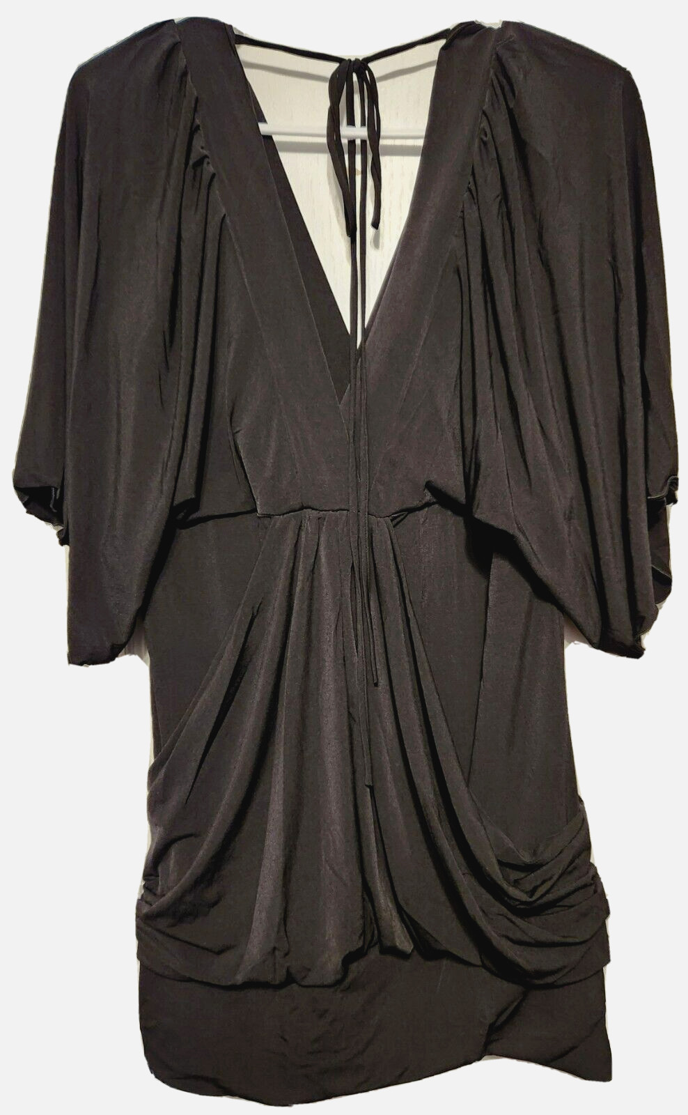 Women’s Black Dress Deep V-Neck Flare Sleeve Mid-Thigh Length Size 1X
