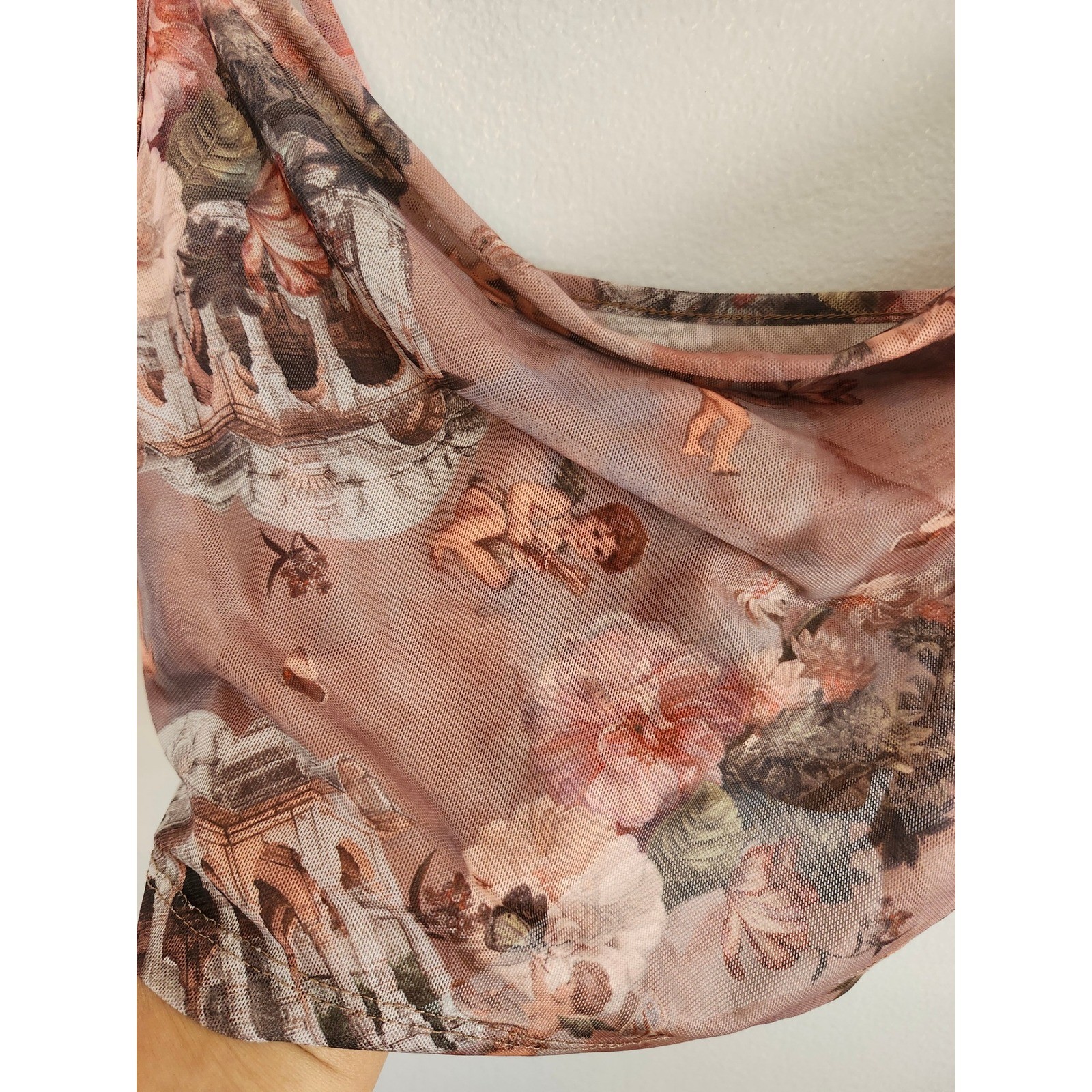 SHEIN Angel Print Mesh Cowl Neck Crop Top Small Coquette Fairycore Y2K ✨