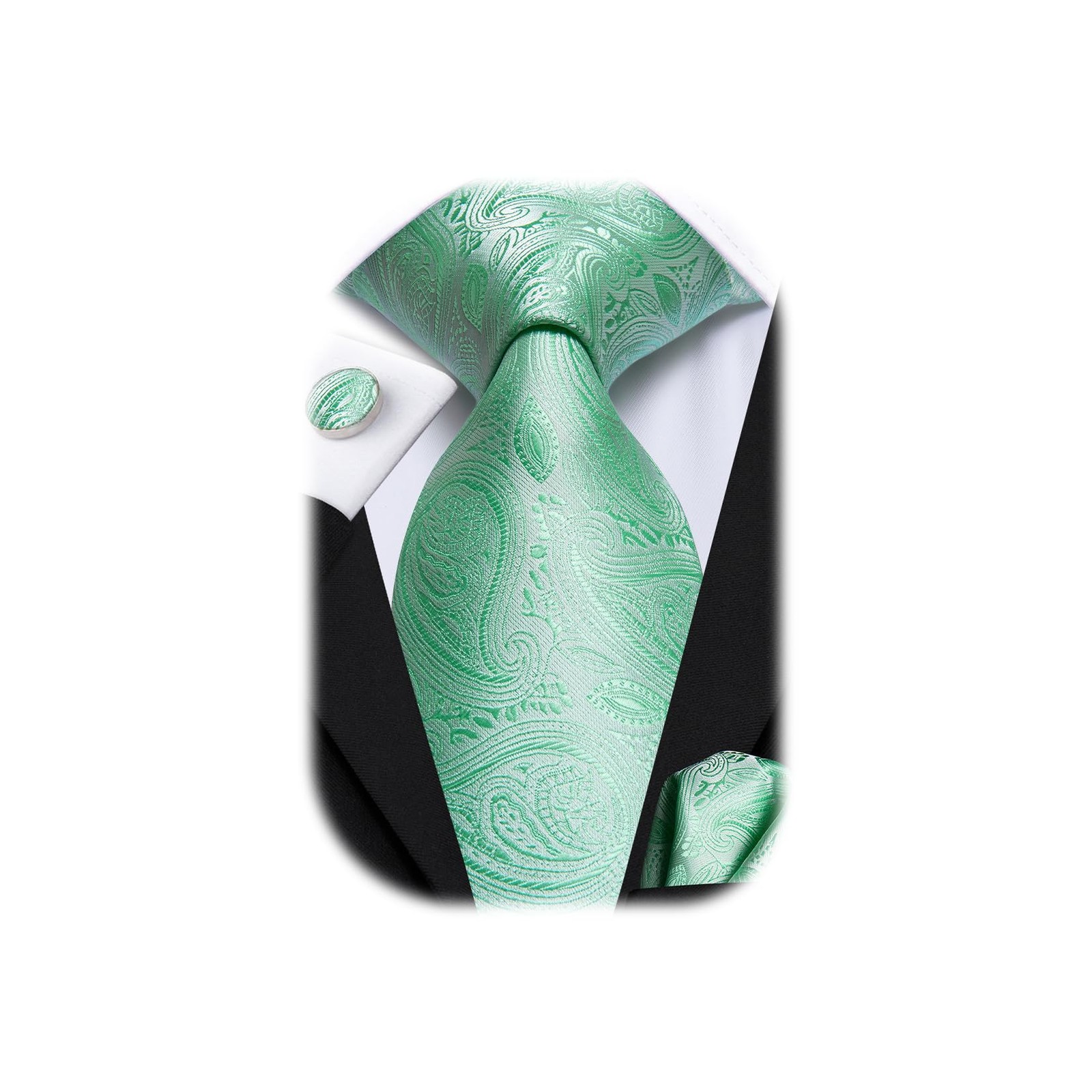 Hi-Tie Men 63inches Tie Set Extra Long Necktie Paisley Tie Pocket Suqare Cufflin