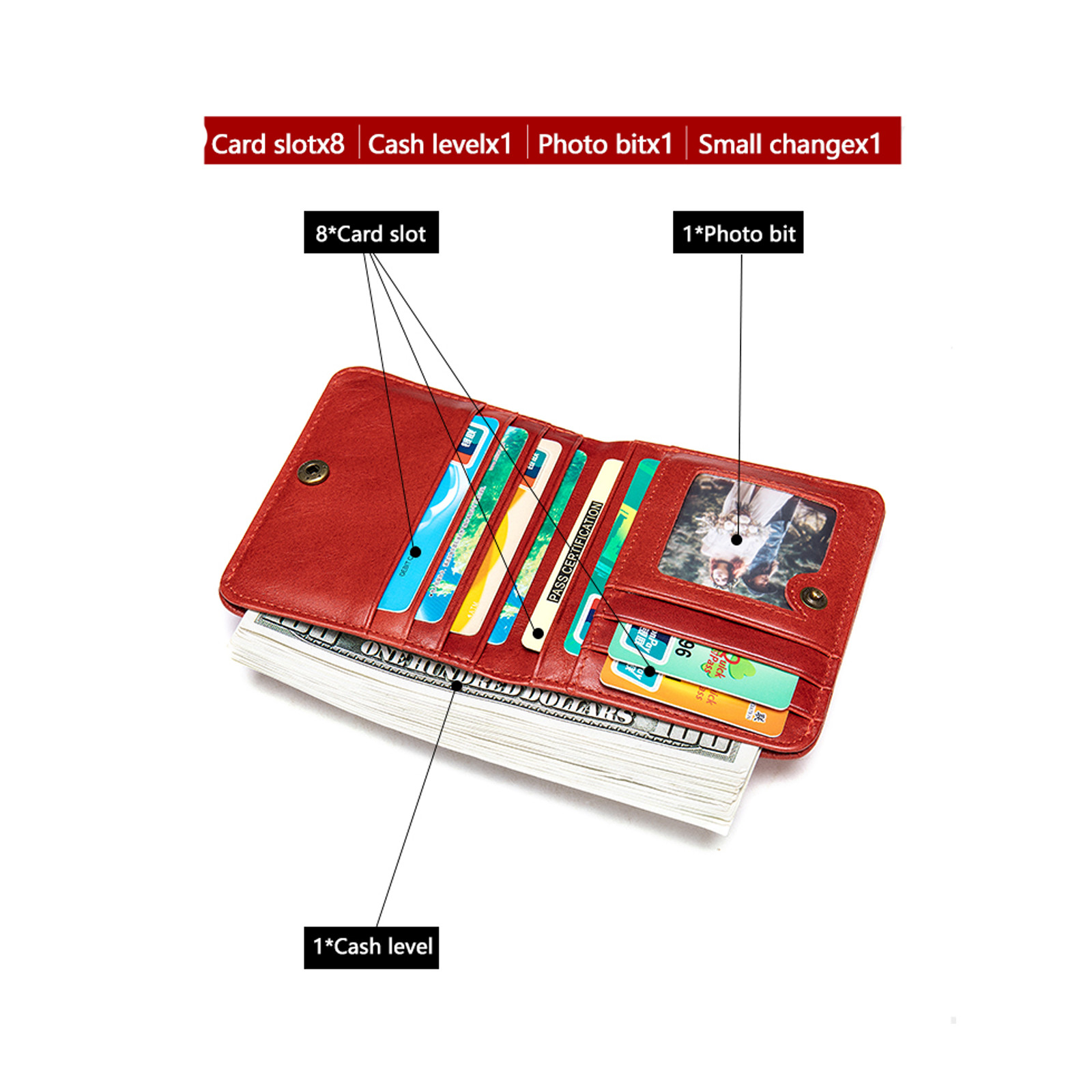 RFID Multi-functional Leather Wallet 8 Card Slots Coin Pocket Compact Stylish