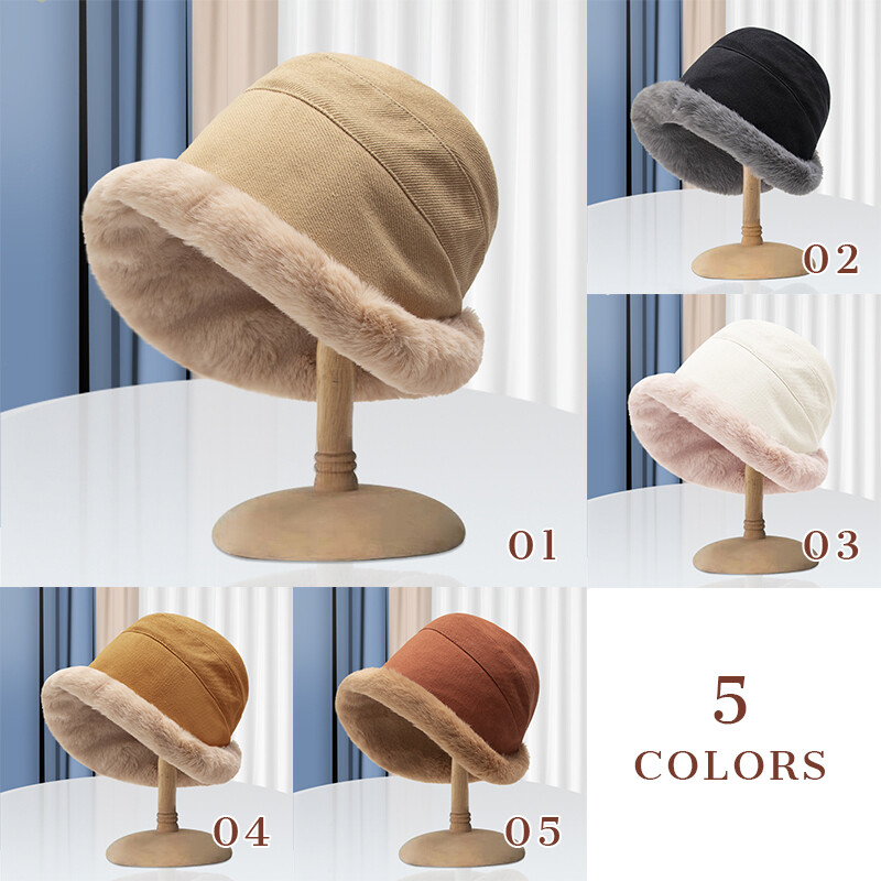 Bucket Winter Hat Wide Brim Fluffy Plush Fisherman Soft Faux Fur Cap