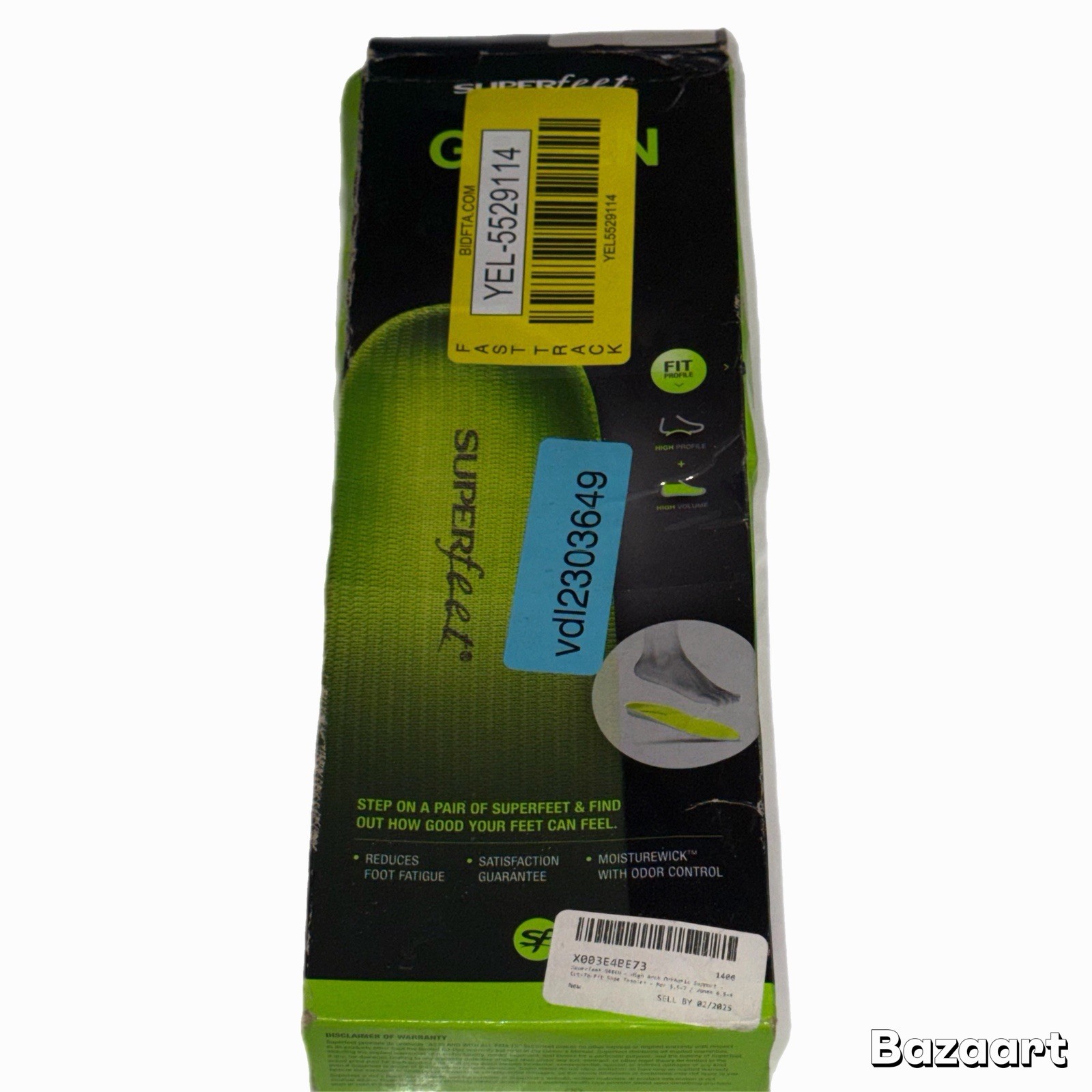 New Superfeet GREEN High Arch Support Orthotic Insoles Size C Men 5.5-7 W 6.5-8