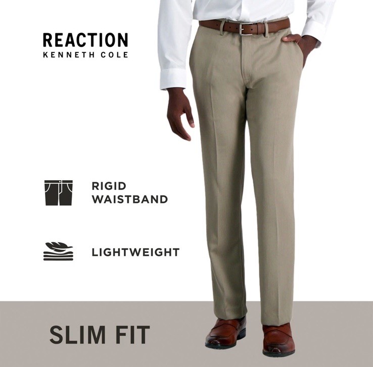 Kenneth Cole Reaction Slim Fit Pant size 32 X 29 Flat Front Oatmeal NEW