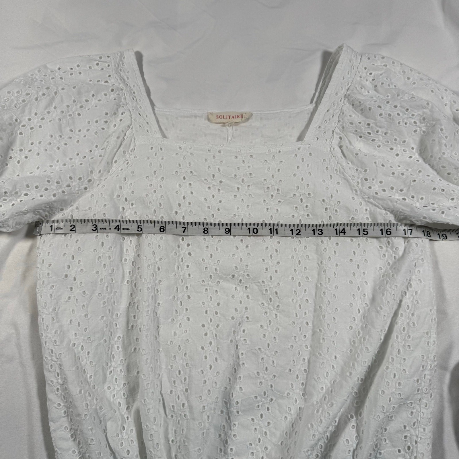 Solitaire white blouse square neckline eyelet detailing puff sleeves size large