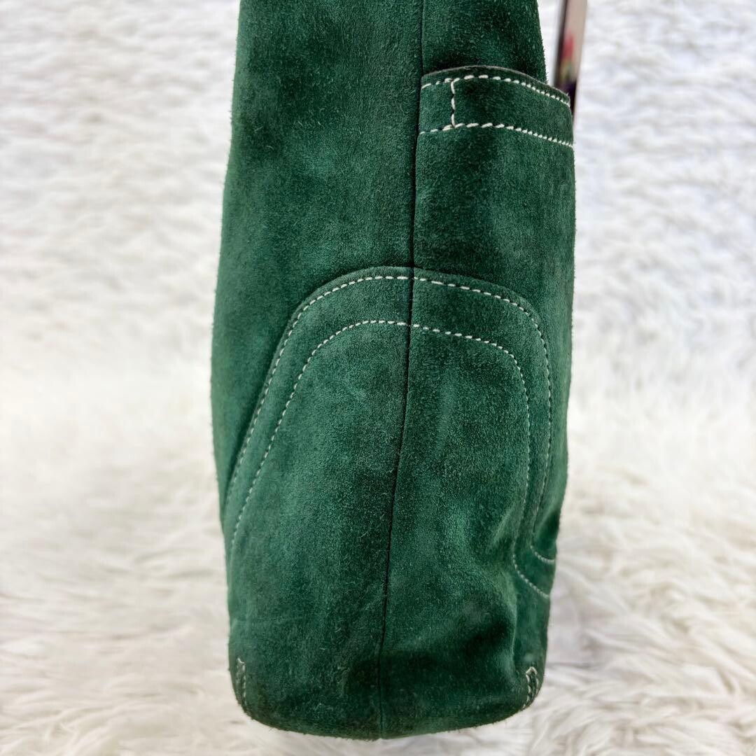 COACH Vintage Suede Hobo Shoulder Bag Green Gold Tassel Women 12.6in Lush Style