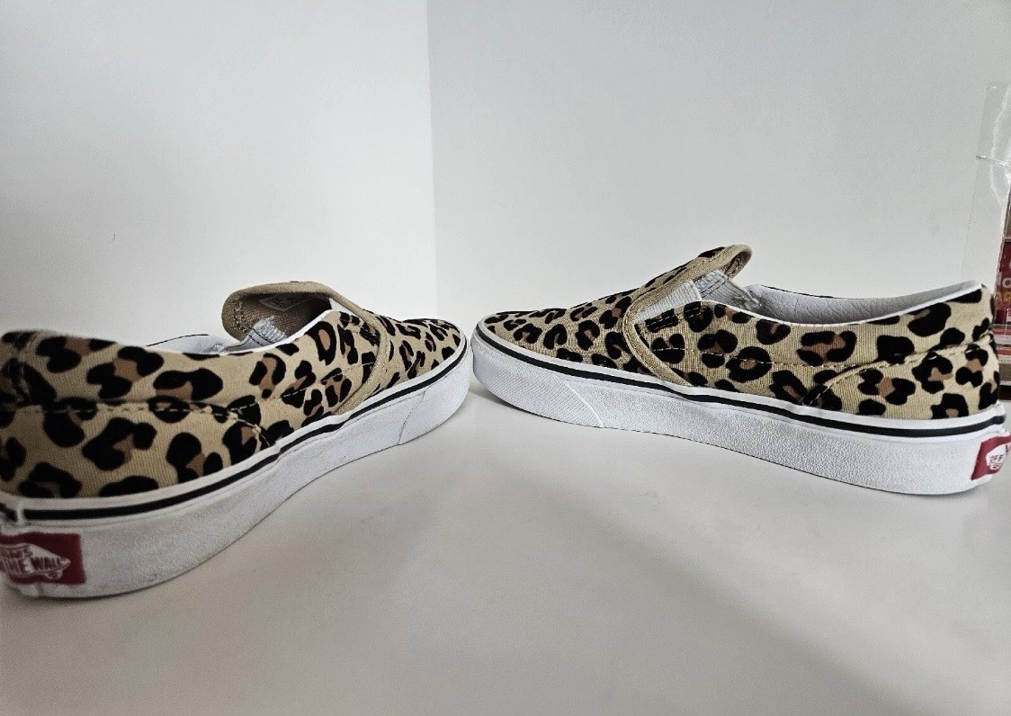 Vans Slip On Leopard Kids Size 3.0 Animal Print Skateboarding Flocked 500714