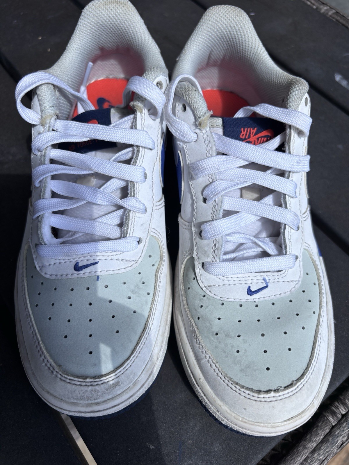 Nike Air Force 1 – Youth 3.5Y – Multi‑Color Blue/Orange/White – Good Condition