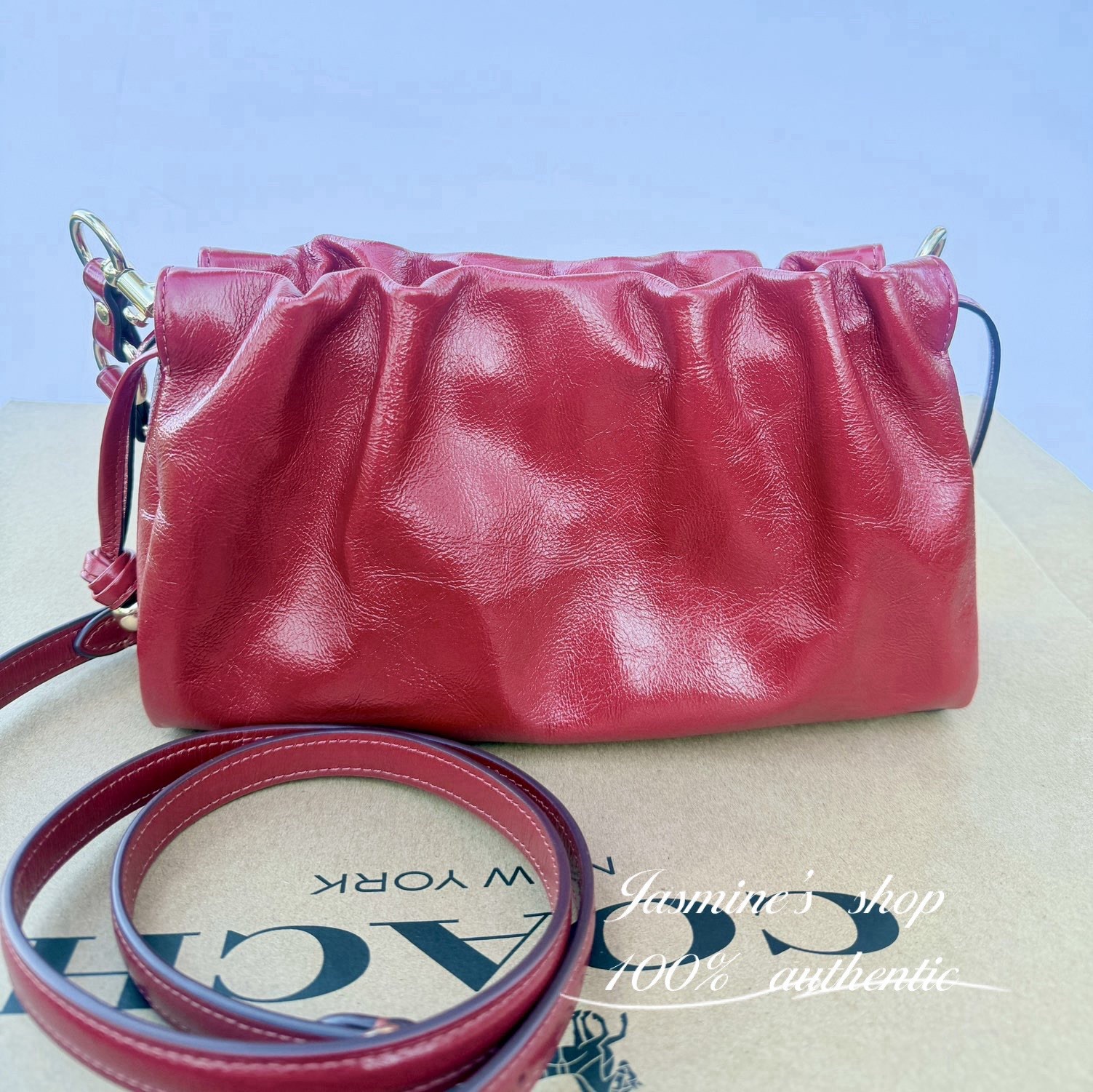 NWT Coach Faye Shoulder/Crossbody Bag In Glazed Leather/Dark Cardinal CCE39