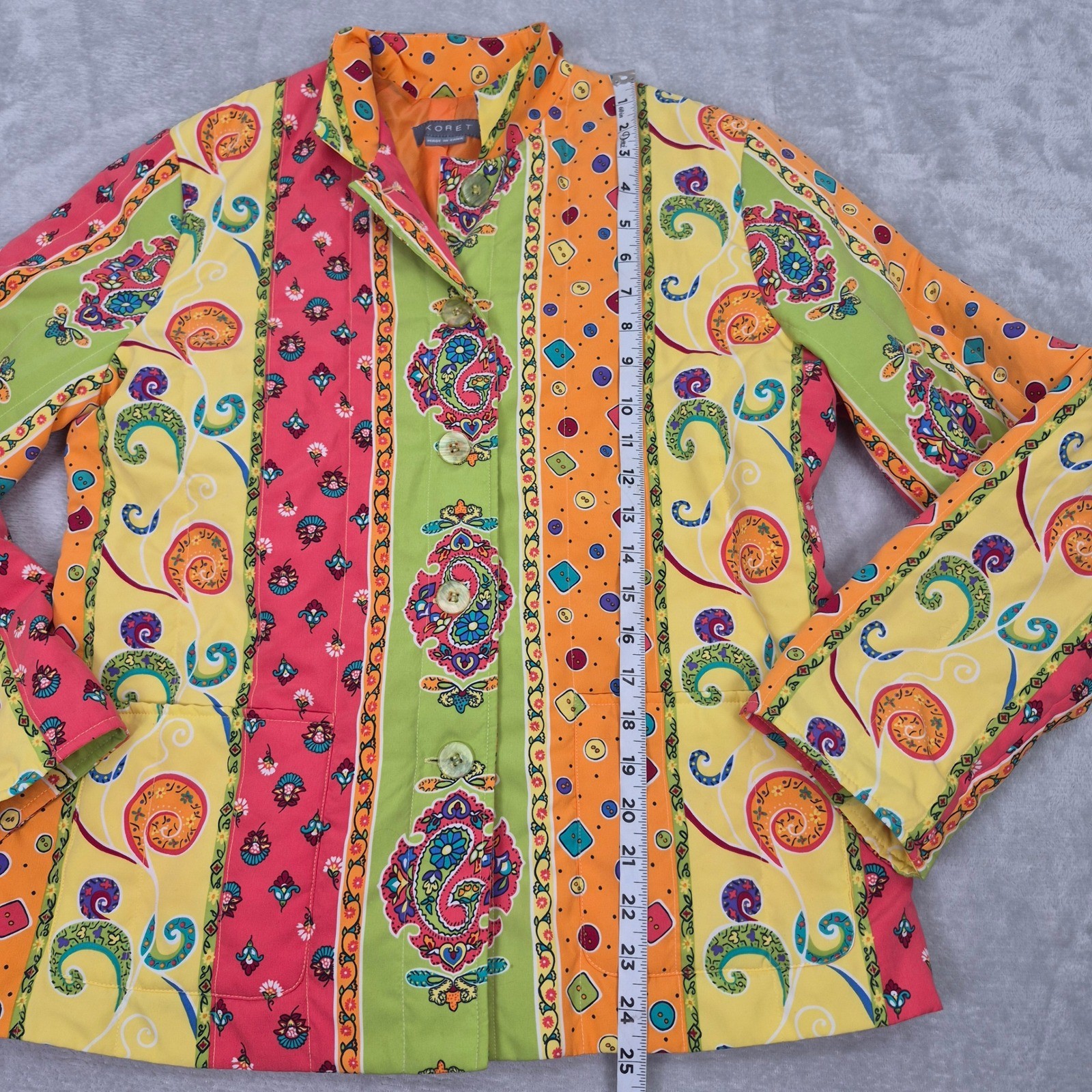 KORET Colorful Paisley Print Button Quilted Blazer Jacket Womens S Grandma House