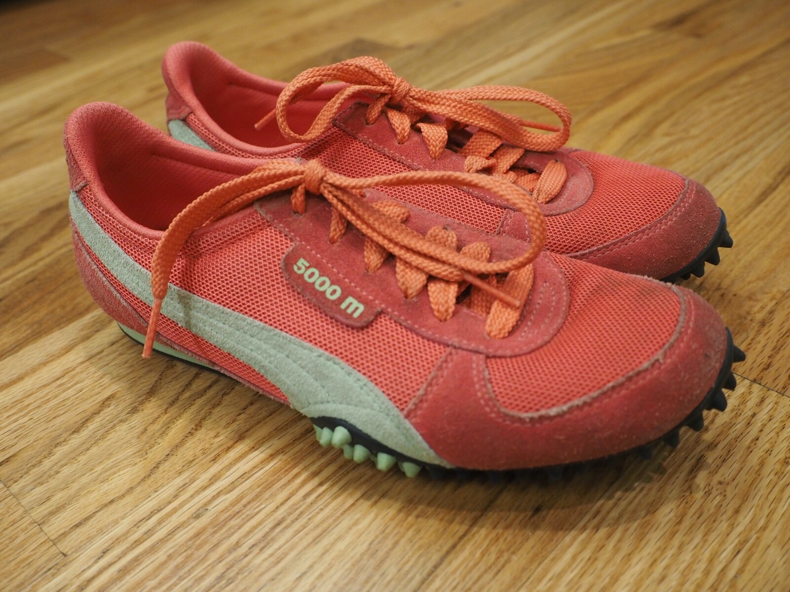 Puma Womens 5000m Sneakers Pink Mesh Textured Outsole Suede Overlay 7 37.5