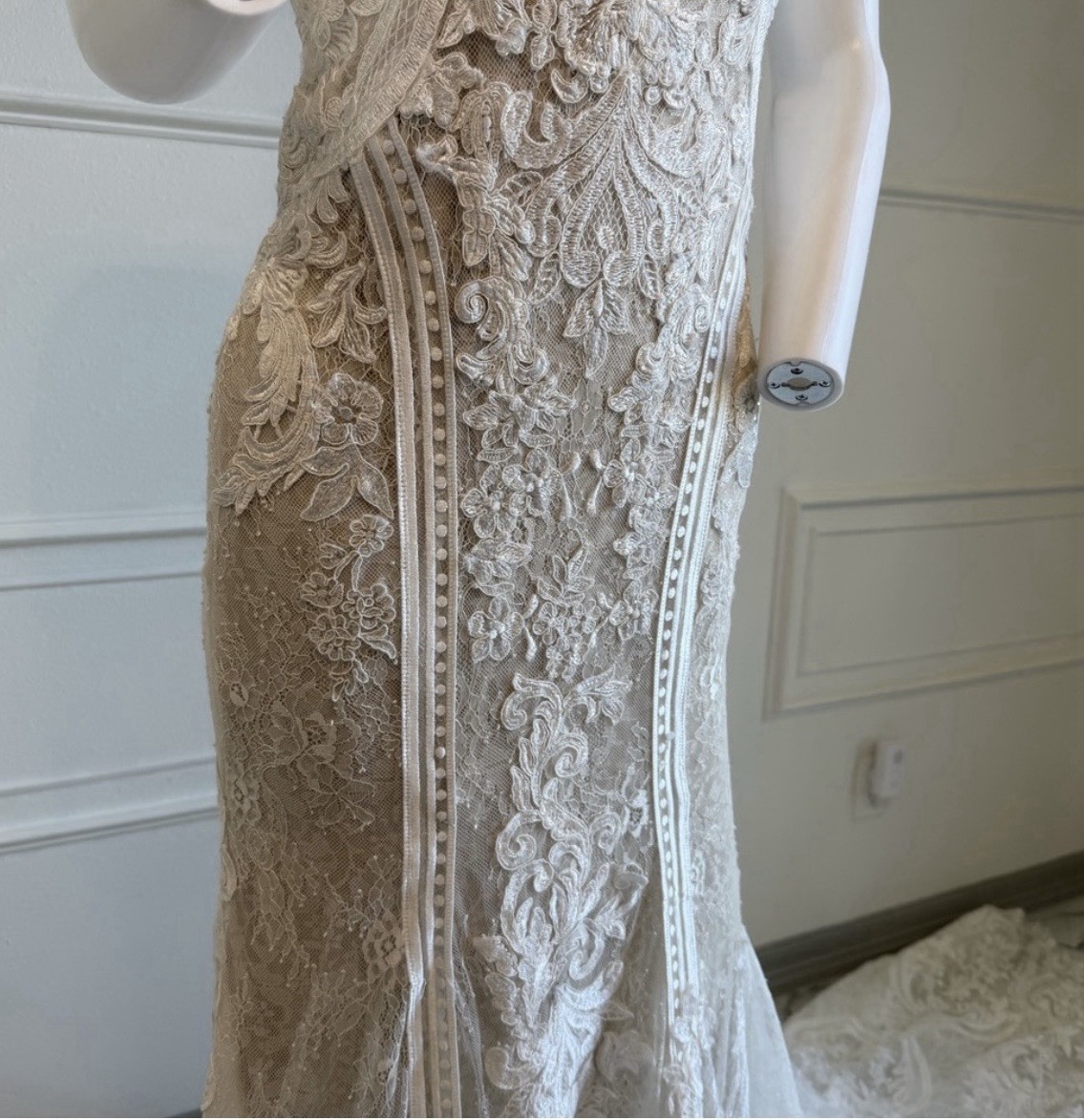 Martina Liana D3657 Size 6 Ivory Lace V-Neck Mermaid Fit & Flare Train