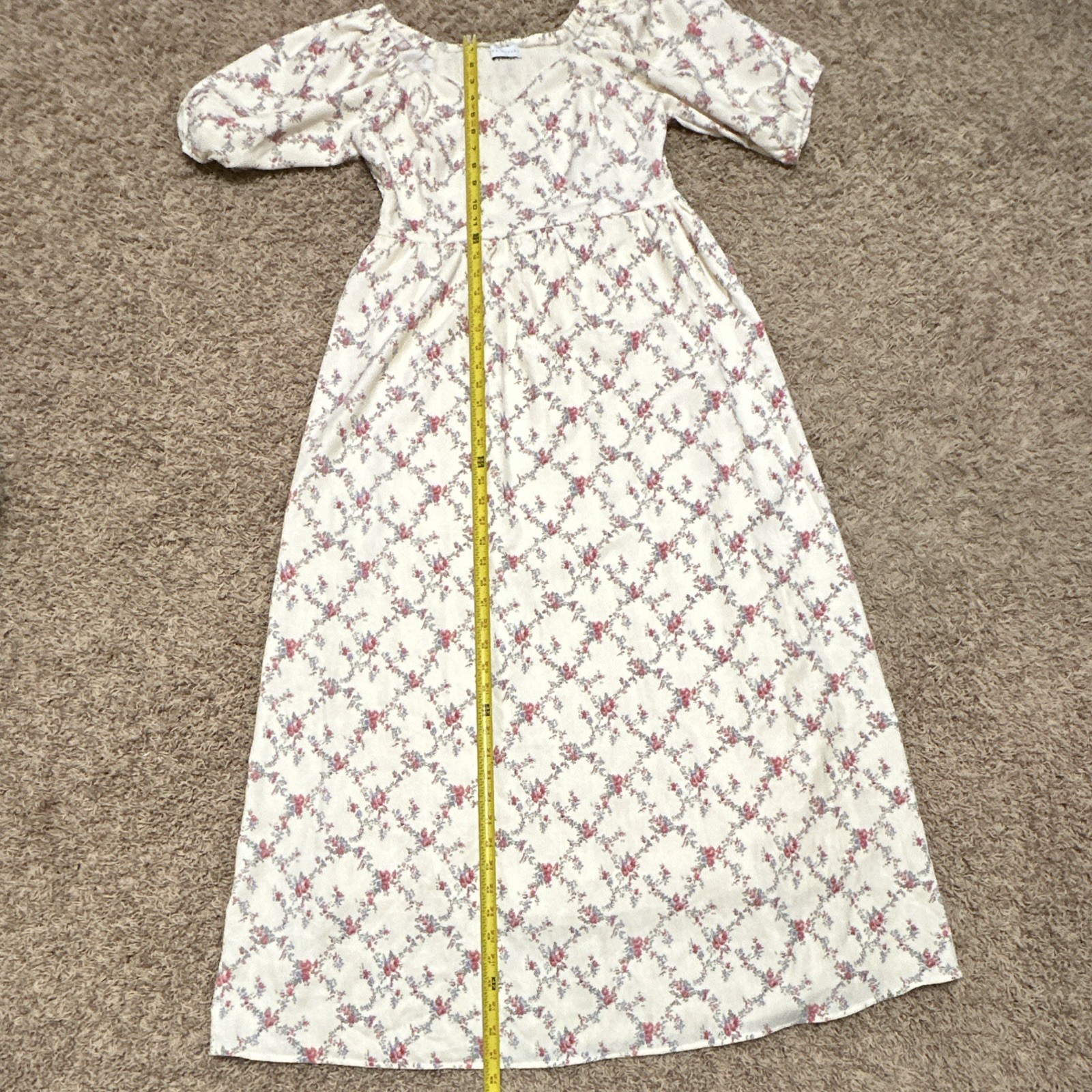 Pink Desert Womens Ivory/Pink/Blue Floral Sweetheart Smocked Maxi Dress L
