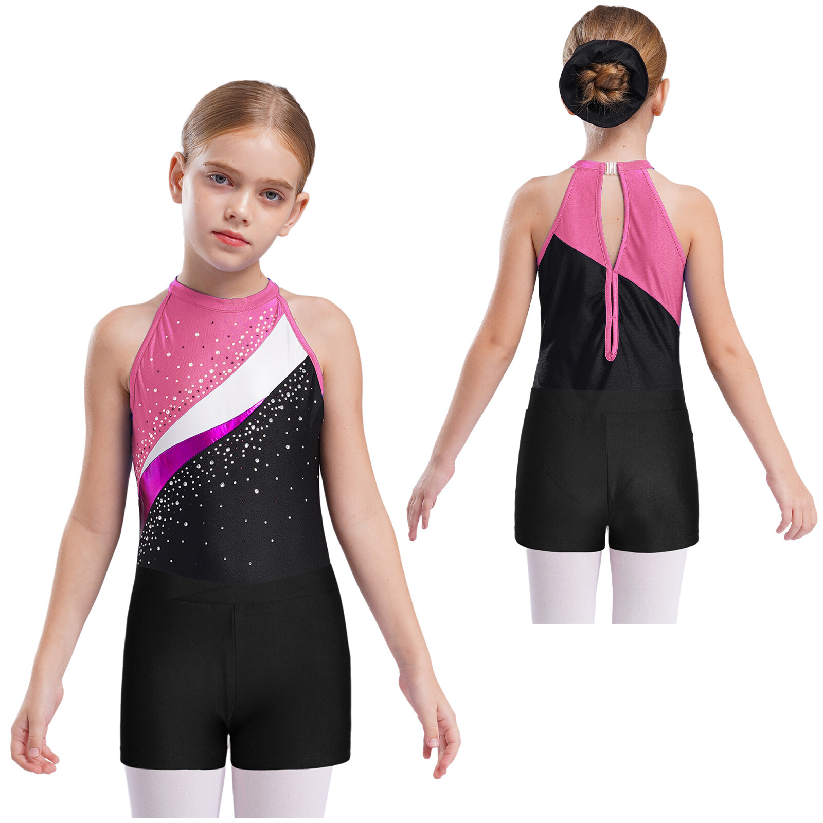 Kids Girls Bodysuit Shorts Outfit Ballroom Set Lyrical Jumpsuit Exercise Sport