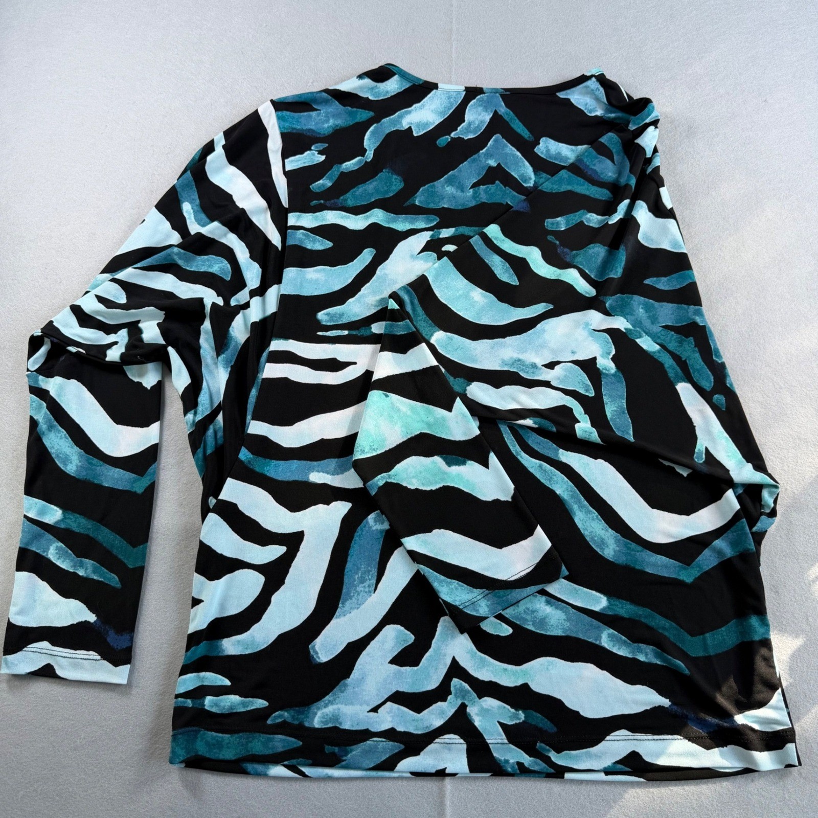 Clara Sunwoo Blue Black Abstract Zebra Print Dolman Sleeve Knit Top Womens Small