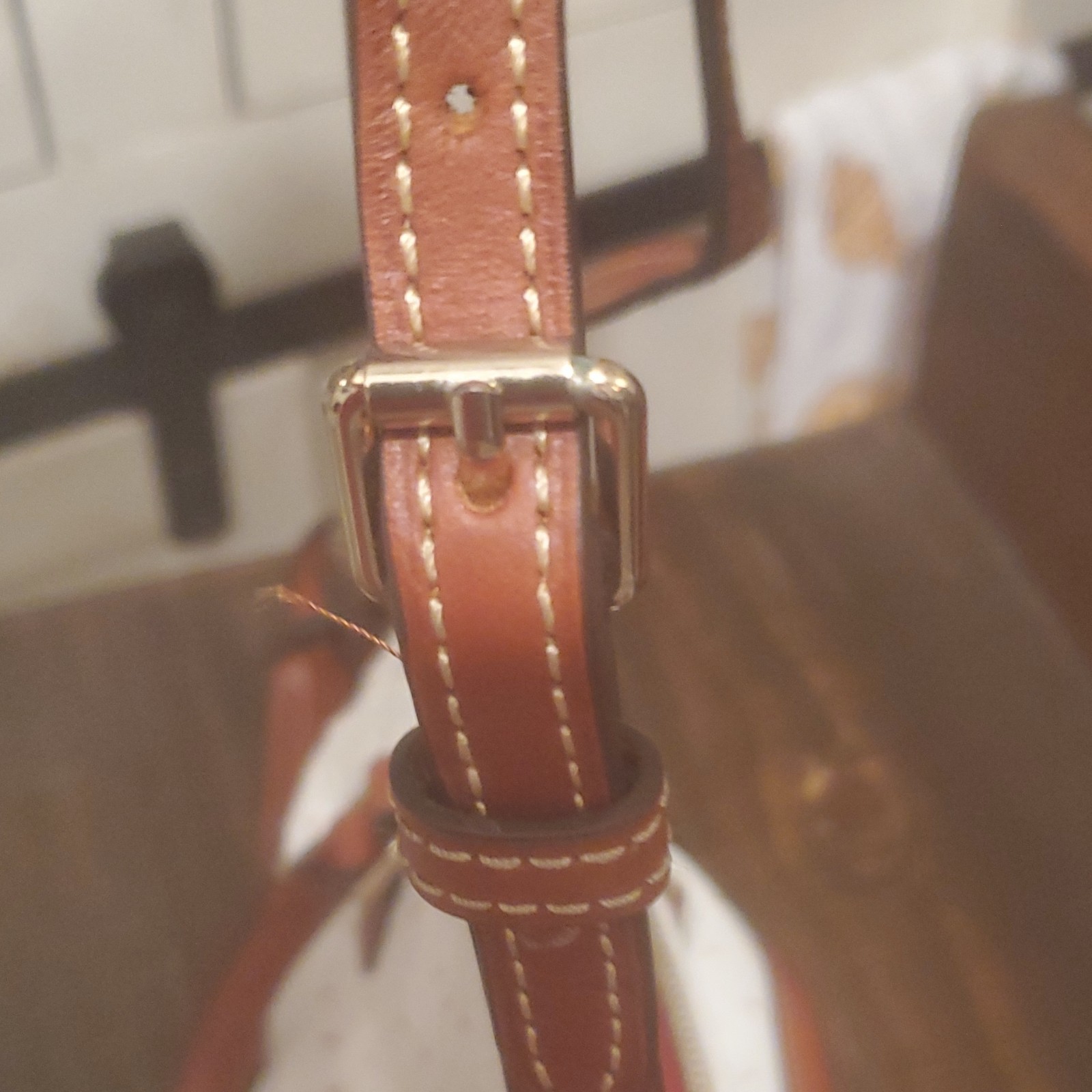 Dooney & Bourke White/Brown Perforated Satchel Zip Detachable Strap Lined