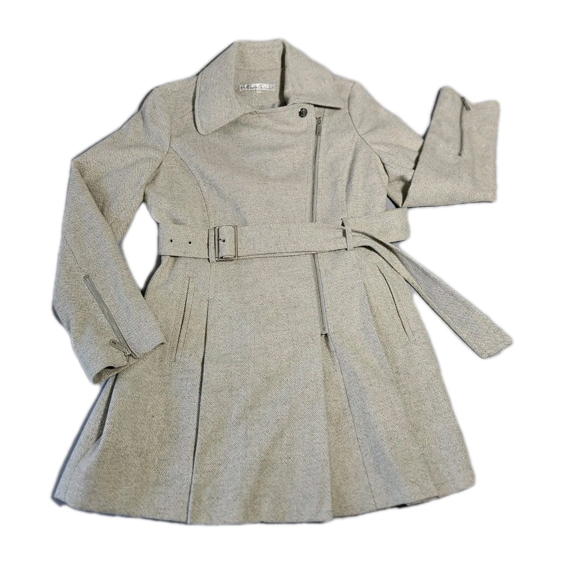 Kenneth Cole Trench Cream Belted Mid Length Classic Coat NWOT Size L