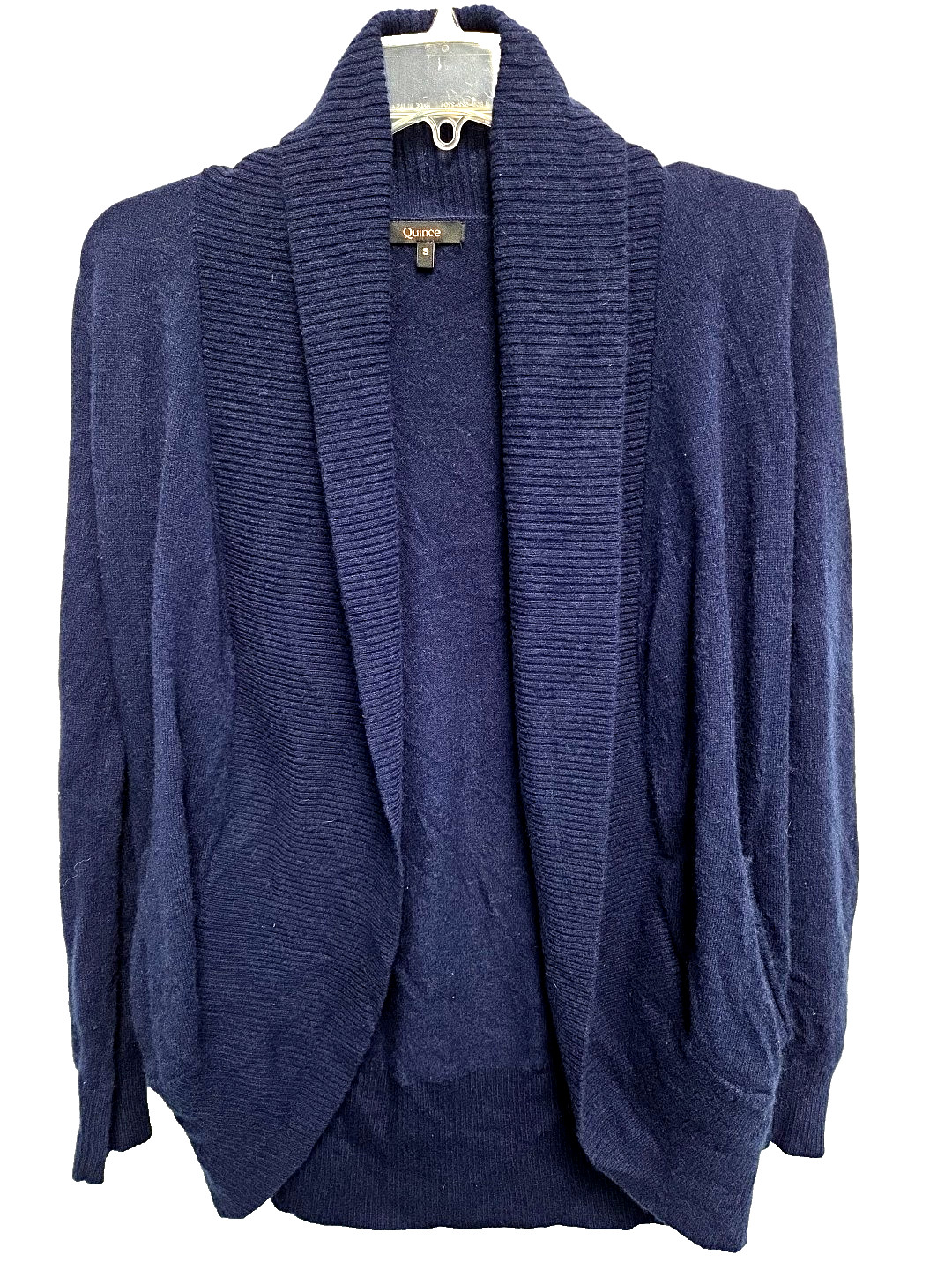 Quince Women Navy Blue Sz Small Mongolian Cashmere Open Cardigan Sweater Pockets