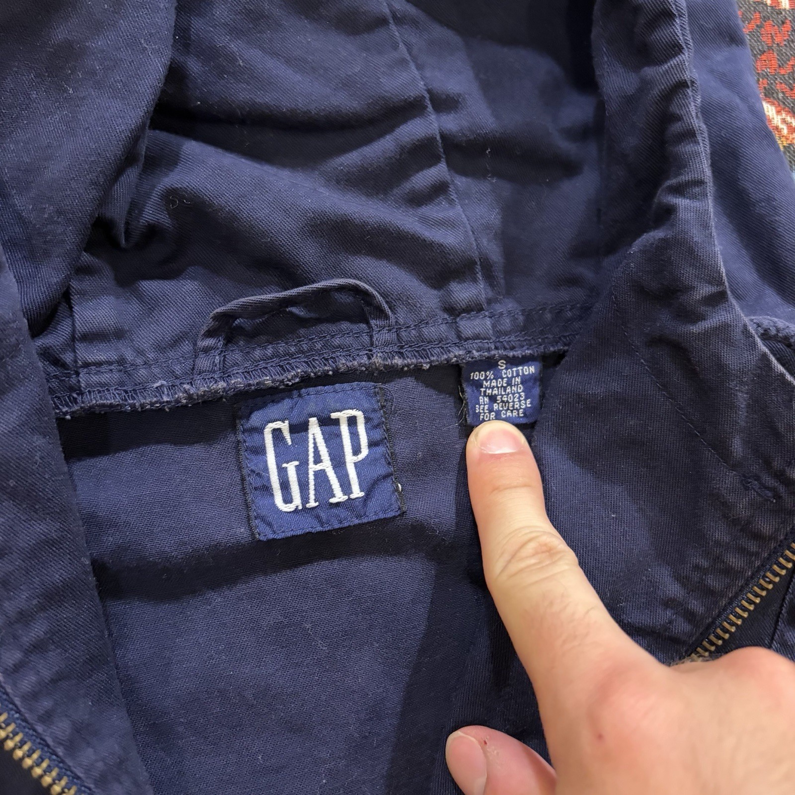 Vintage 90s GAP Half Zip Hooded Anorak Jacket Navy Blue Pullover Cotton Size S