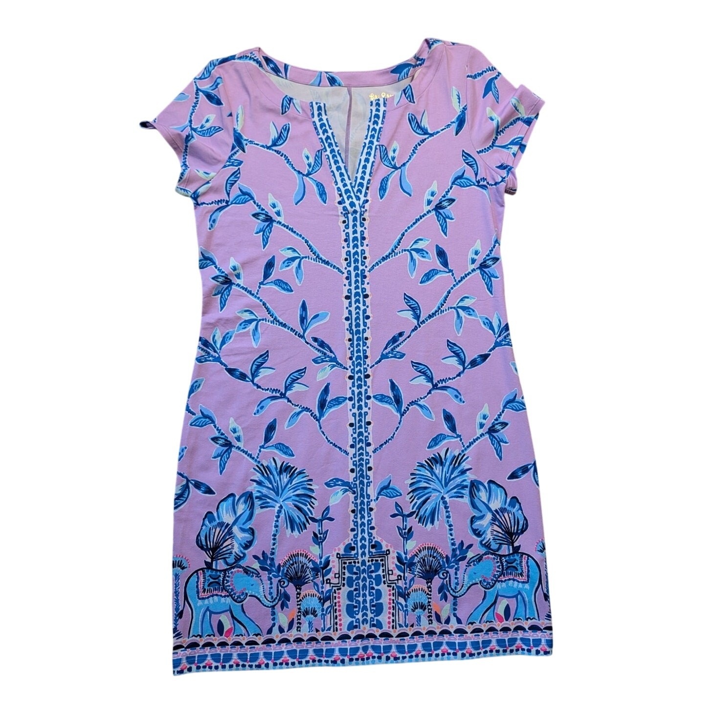 Lilly Pulitzer Sophiletta Dress Womens L Purple Slathouse Jungle Elephant UPF50