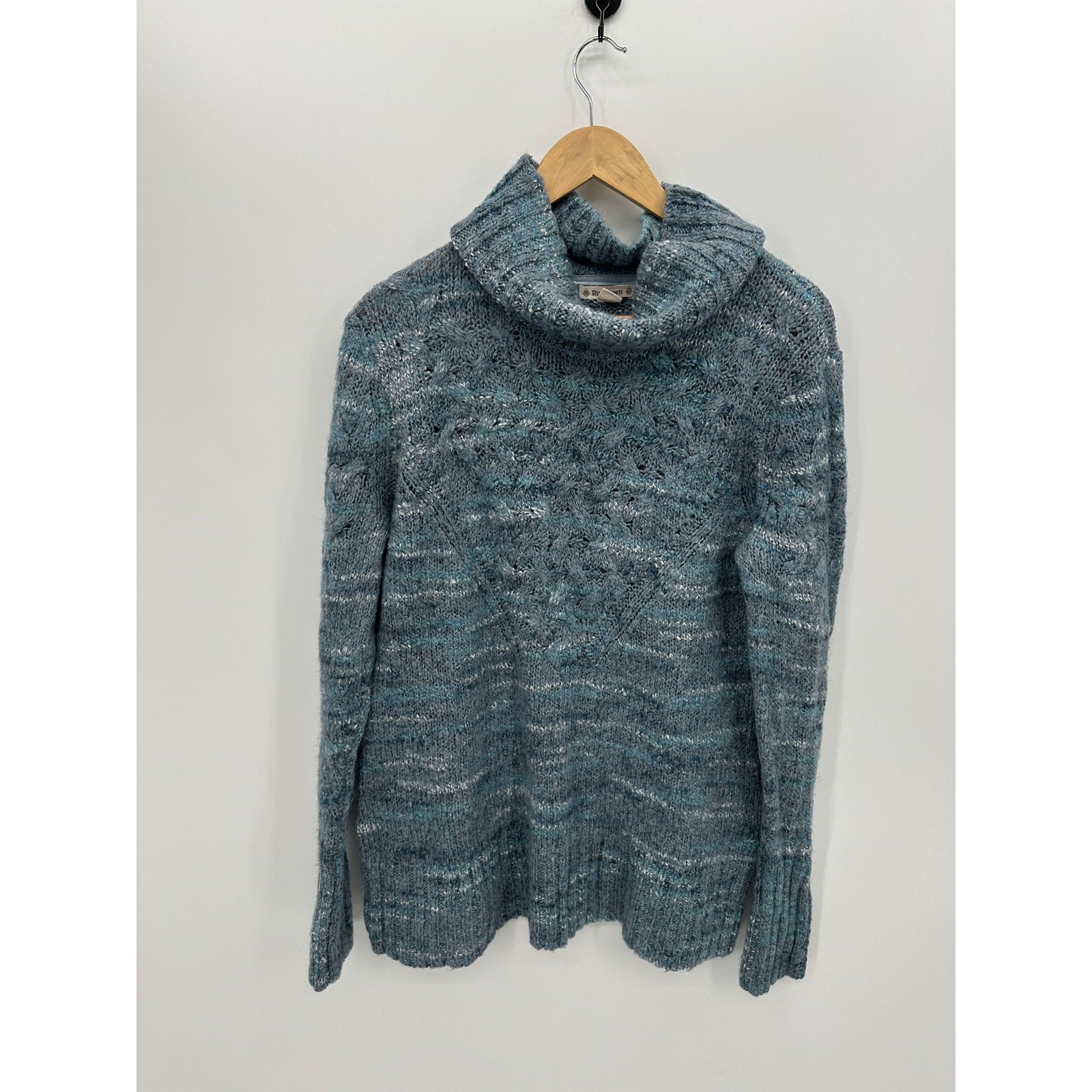 RuffHewn Womens XL Blue Wool Blend Cowl Neck Pullover Chunky Knit Sweater AJ15