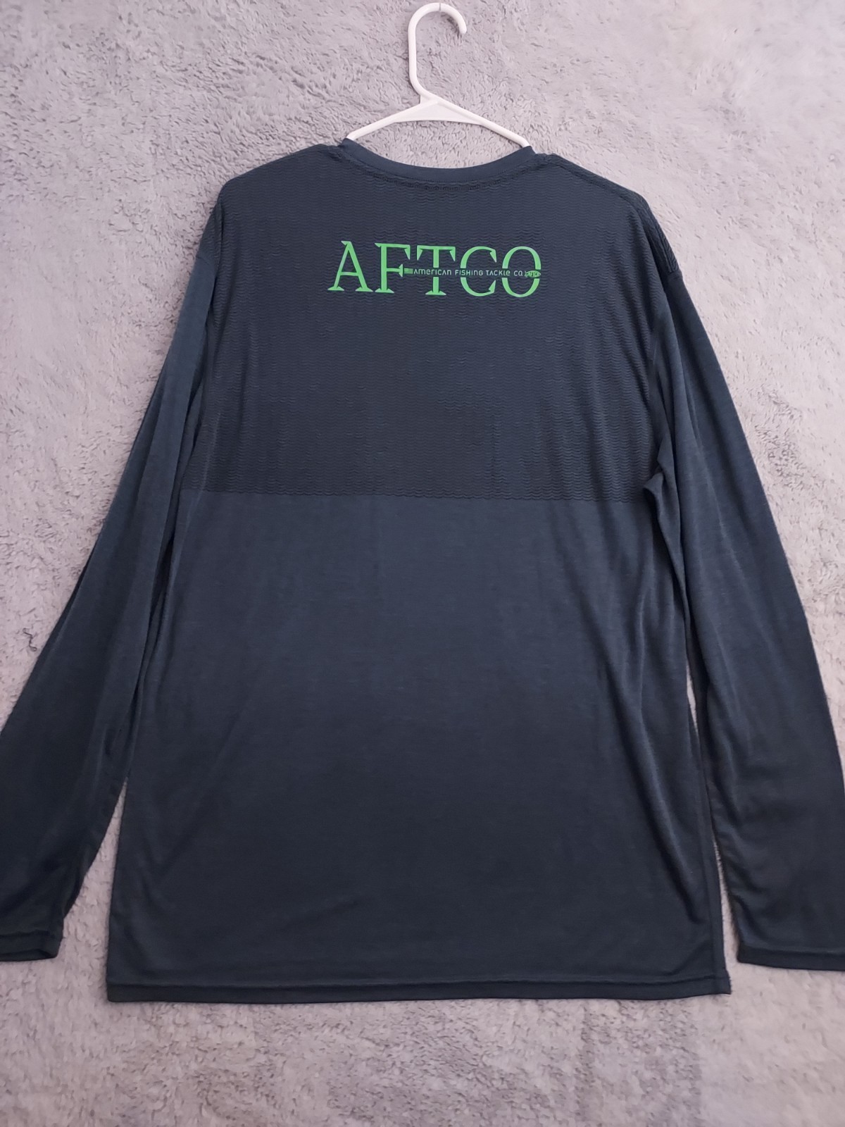 AFTCO Aftech Shirt Mens Extra Large Blue Spellout Sleeve Fishing Outdoor Beach
