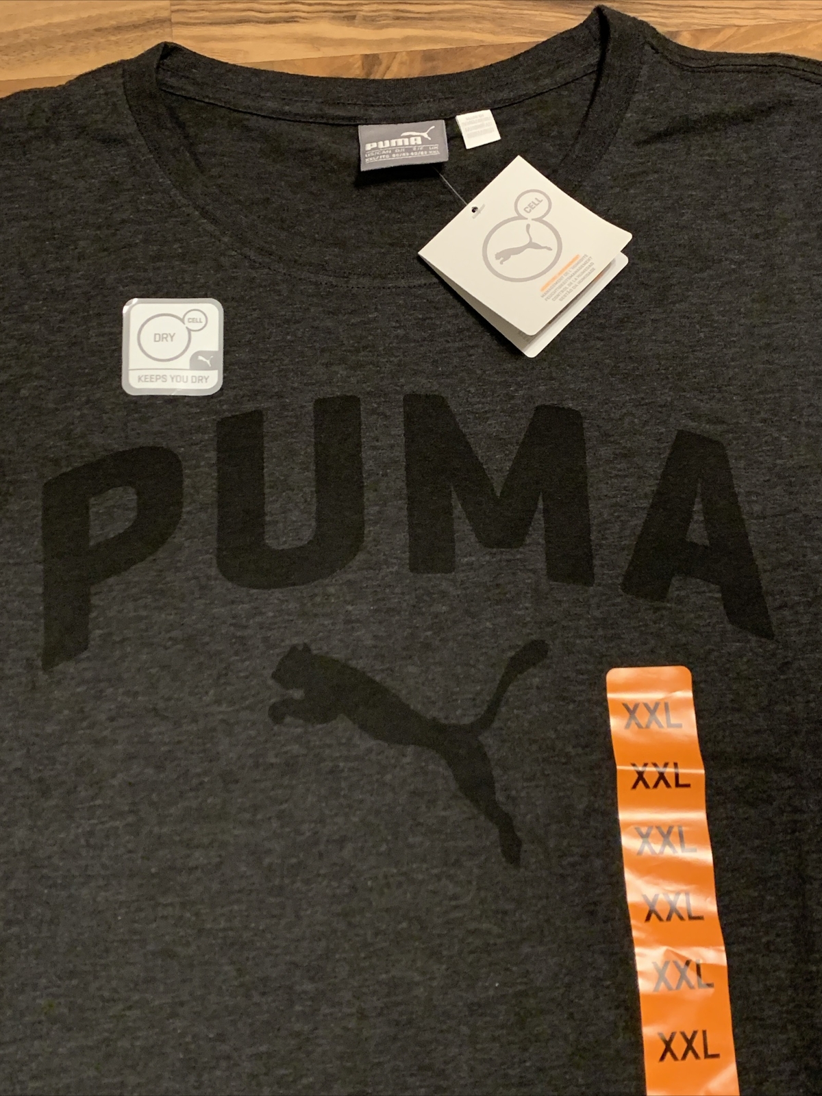 PUMA Men’s Essentials Heather Logo Tee, XXL, Dark Heather Grey, Dry Cell