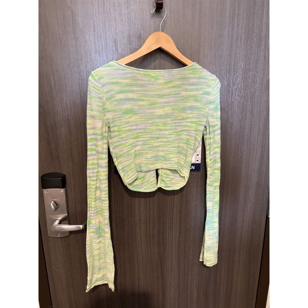 American Eagle Outfitters Cropped Top Women XS Y2K Green Yellow Cotton V-Neck