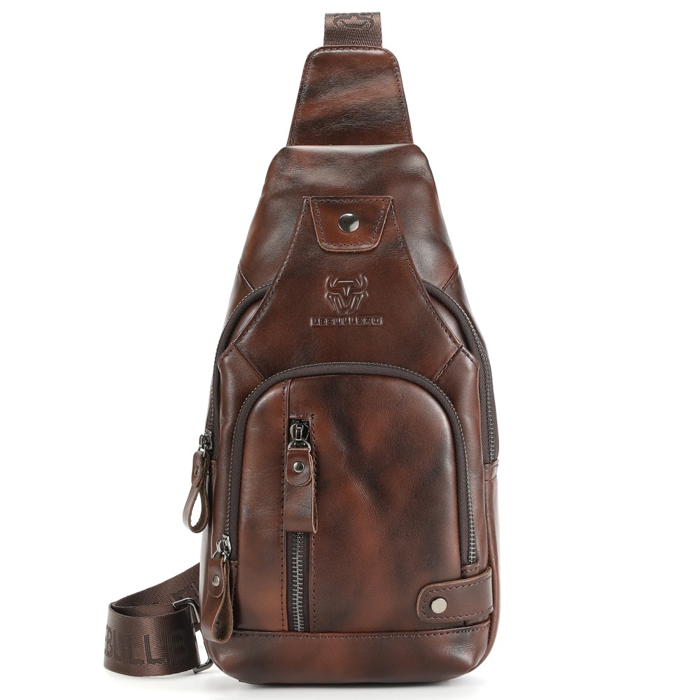 Men Sling Backpack Chest bag Crossbody Bag 100% Genuine Leather Shoulder Bag NEW