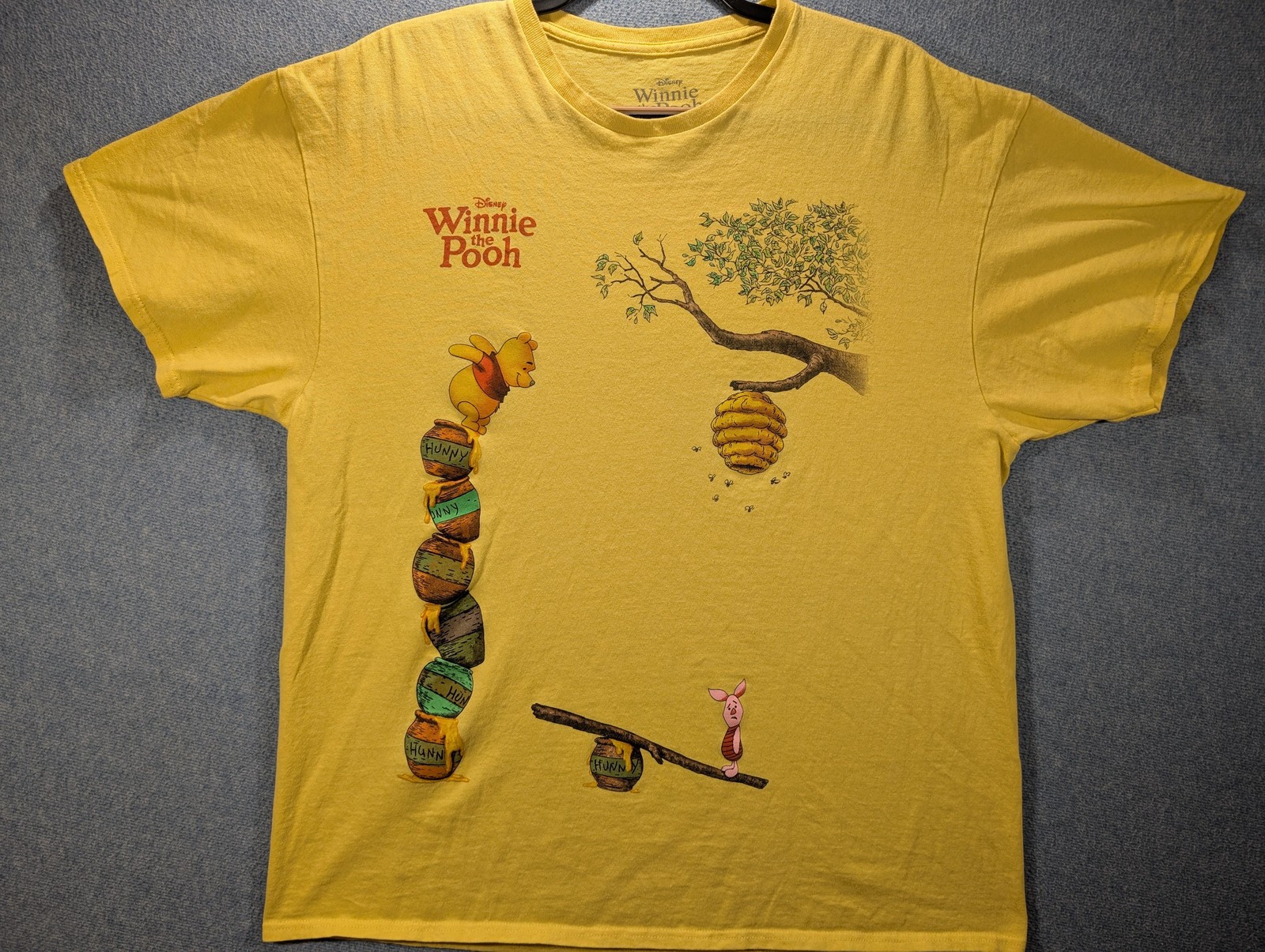 Disney Winnie The Pooh Piglet Shirt Mens XL Yellow Hunny Pots Graphic Tee