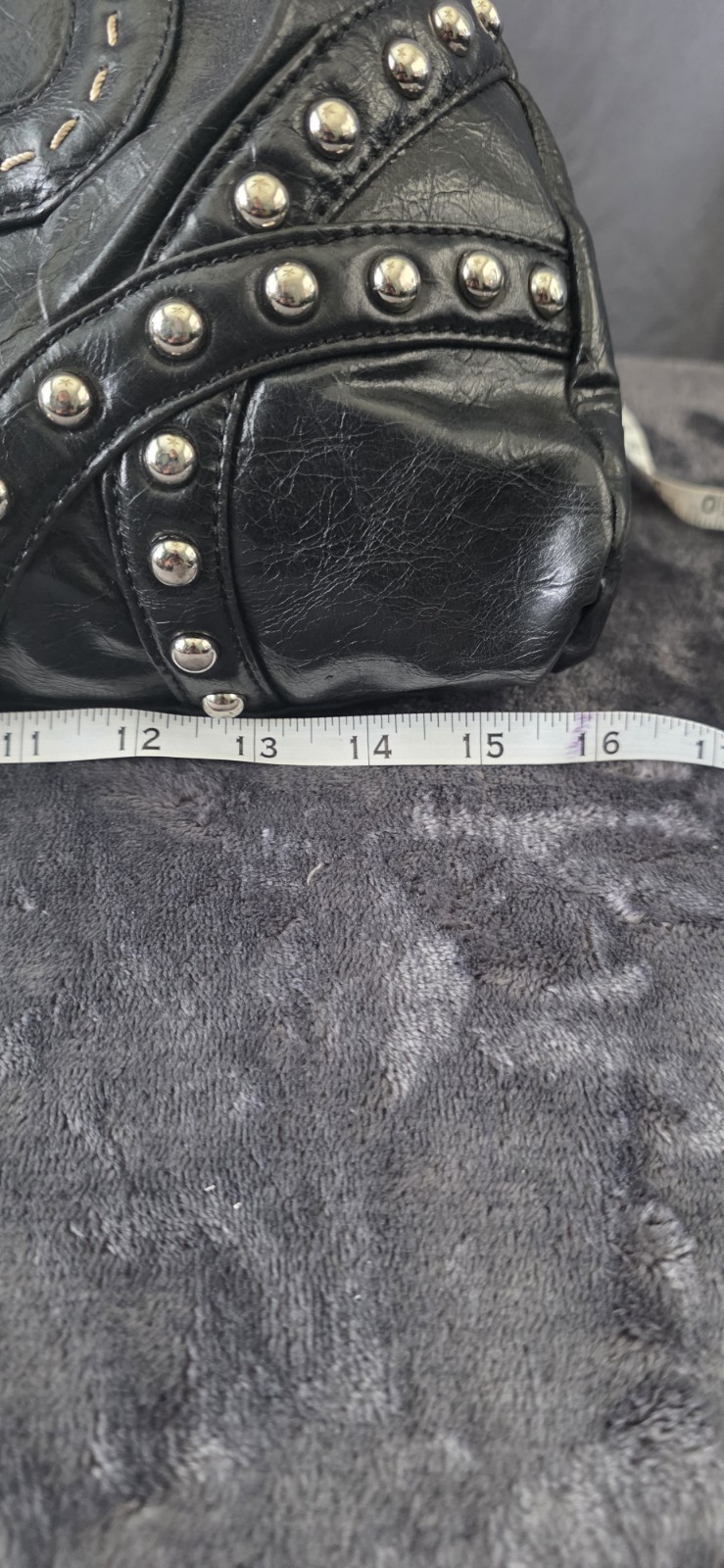 GUESS Black Logo Satchel Top Handle Bag Studded Silver Hardware Zip Closure