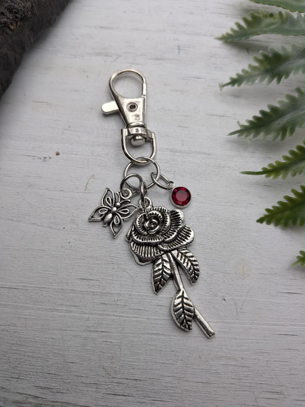 Rose Flower Butterfly Bag Charm / Purse Charm / Rose Keychain Gifts