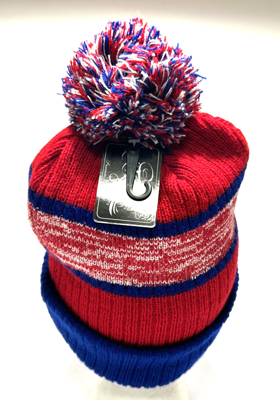 NWT KIPA FITS Red, White & Blue 76ers Foldover Beanie with Pom Pom – One Size